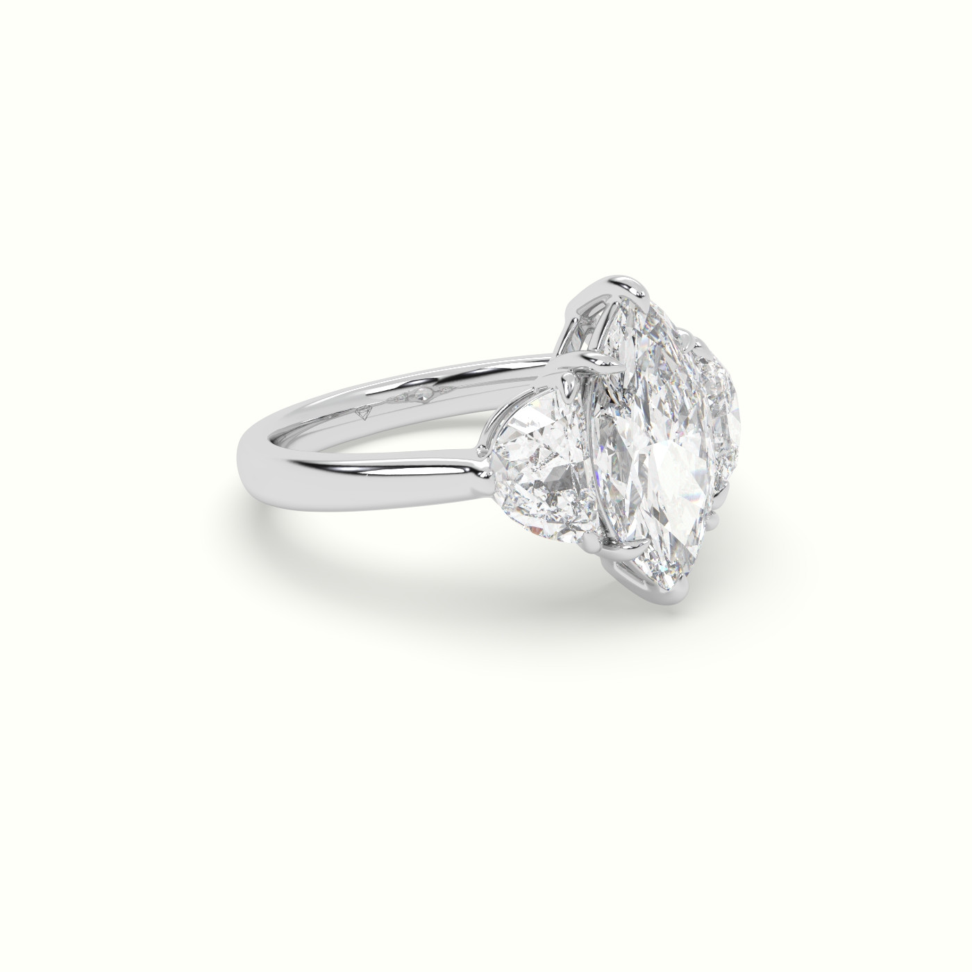 18K White Gold Marquise Diamond Trilogy Half Moon Engagement Ring