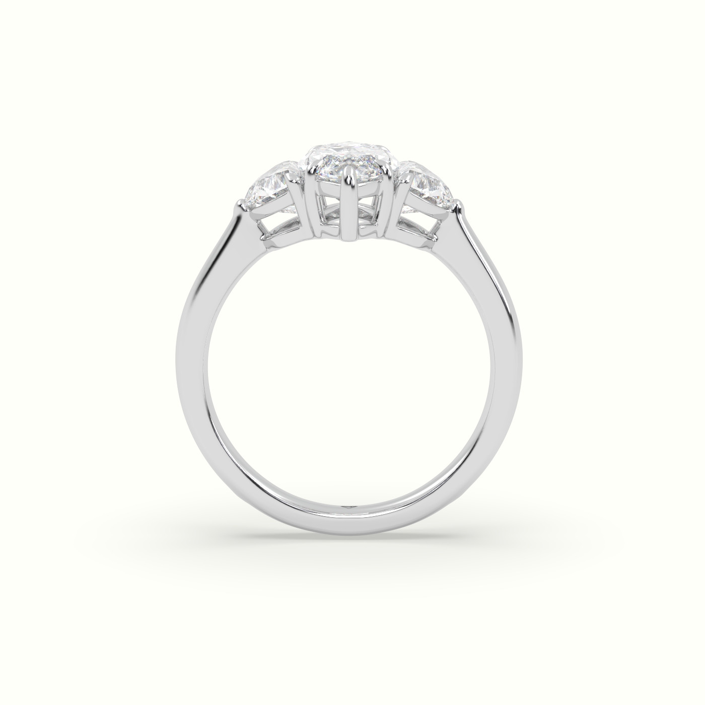 18K White Gold Marquise Diamond Trilogy Half Moon Engagement Ring