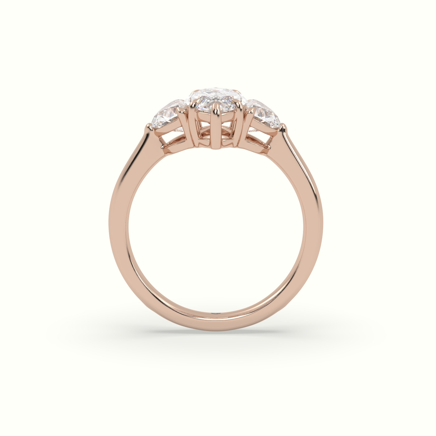18K Rose Gold Marquise Diamond Trilogy Half Moon Engagement Ring