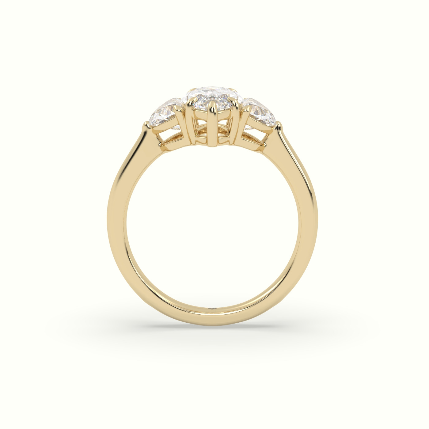 18K Yellow Gold Marquise Diamond Trilogy Half Moon Engagement Ring