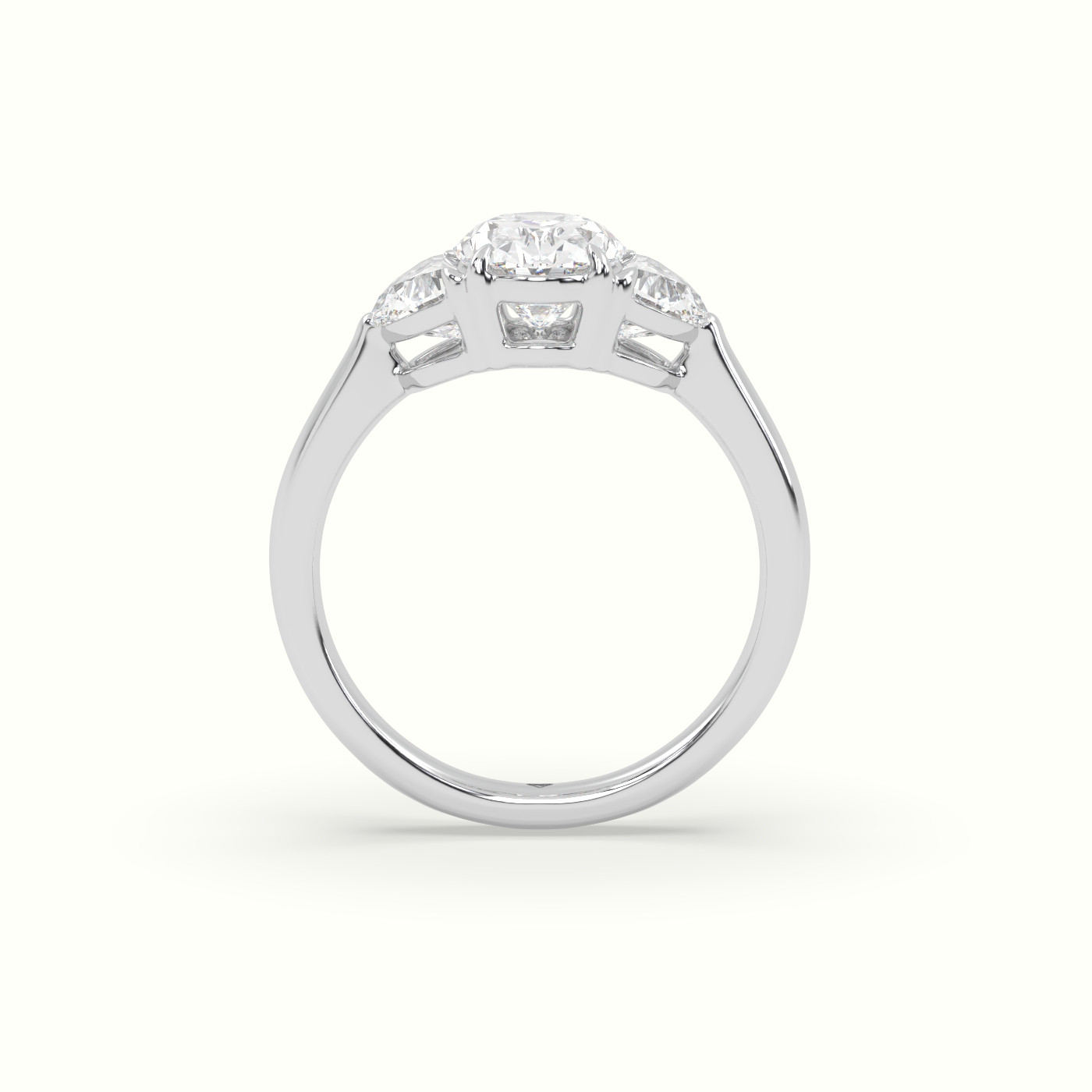 18K White Gold Oval Diamond Trilogy Half Moon Engagement Ring
