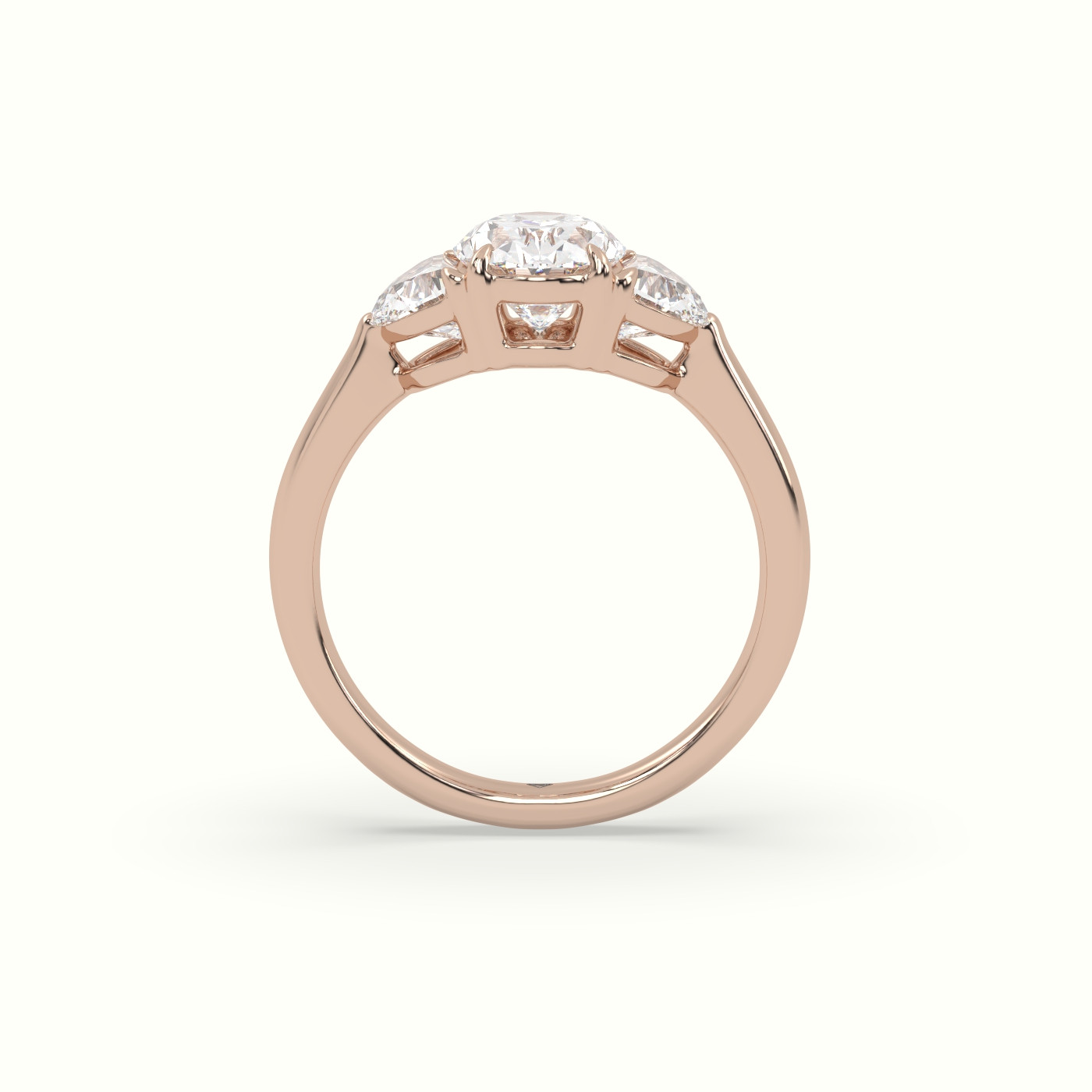 18K Rose Gold Oval Diamond Trilogy Half Moon Engagement Ring
