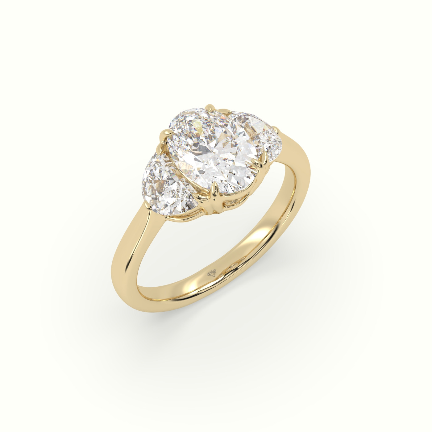 18K Yellow Gold Oval Diamond Trilogy Half Moon Engagement Ring
