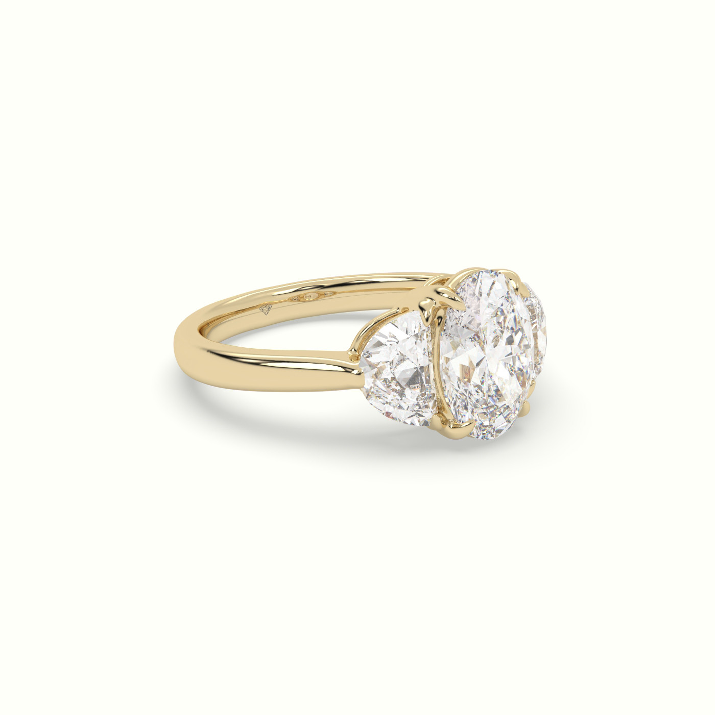 10K Yellow Gold Oval Diamond Trilogy Half Moon Engagement Ring