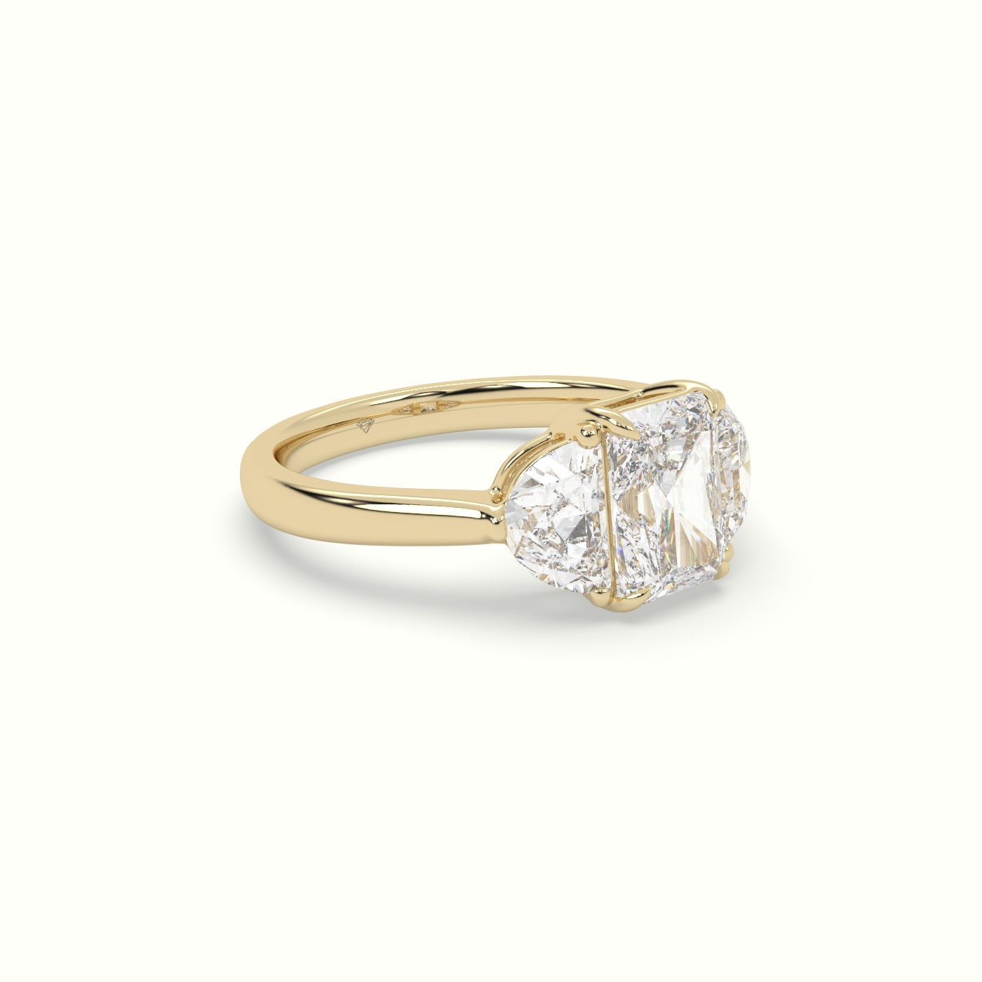 18K Yellow Gold Radiant Diamond Trilogy Half Moon Engagement Ring