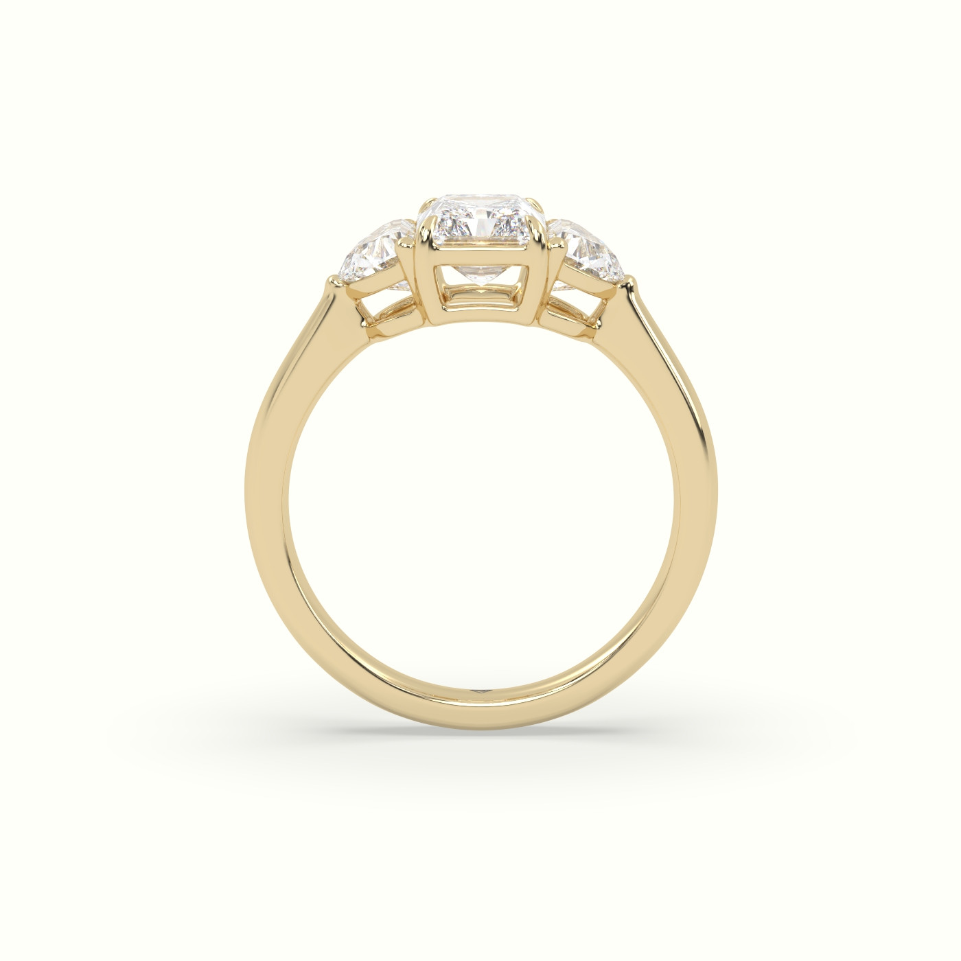 18K Yellow Gold Radiant Diamond Trilogy Half Moon Engagement Ring