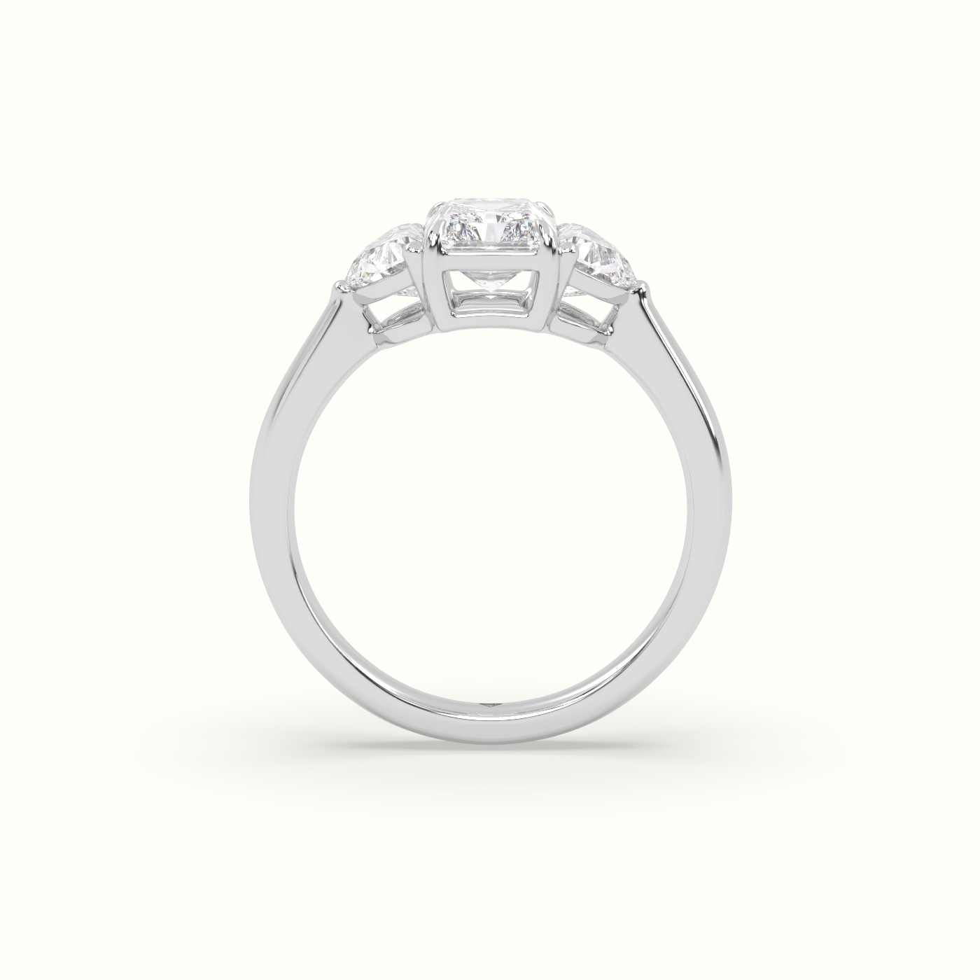 10K White Gold Radiant Diamond Trilogy Half Moon Engagement Ring