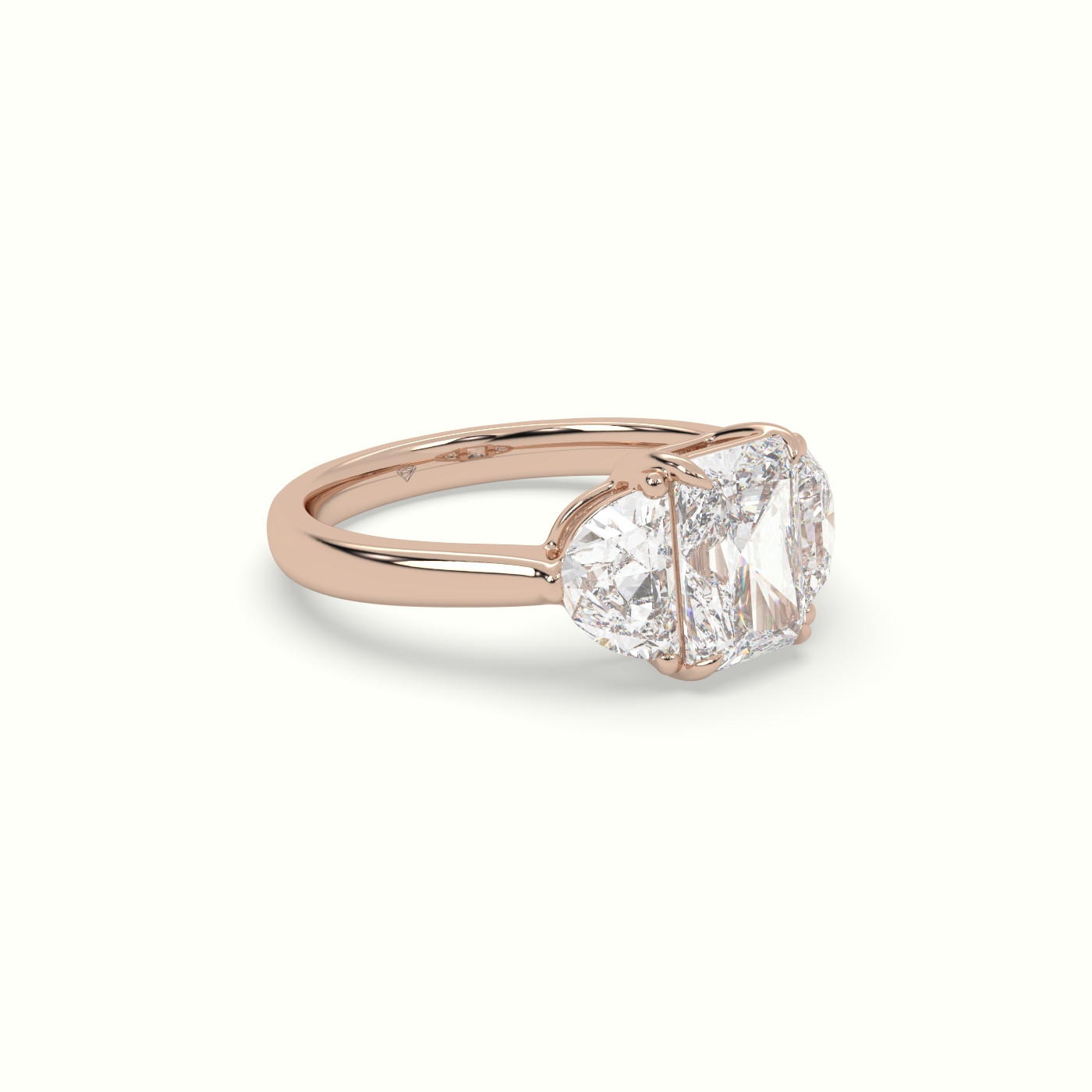 10K Rose Gold Radiant Diamond Trilogy Half Moon Engagement Ring