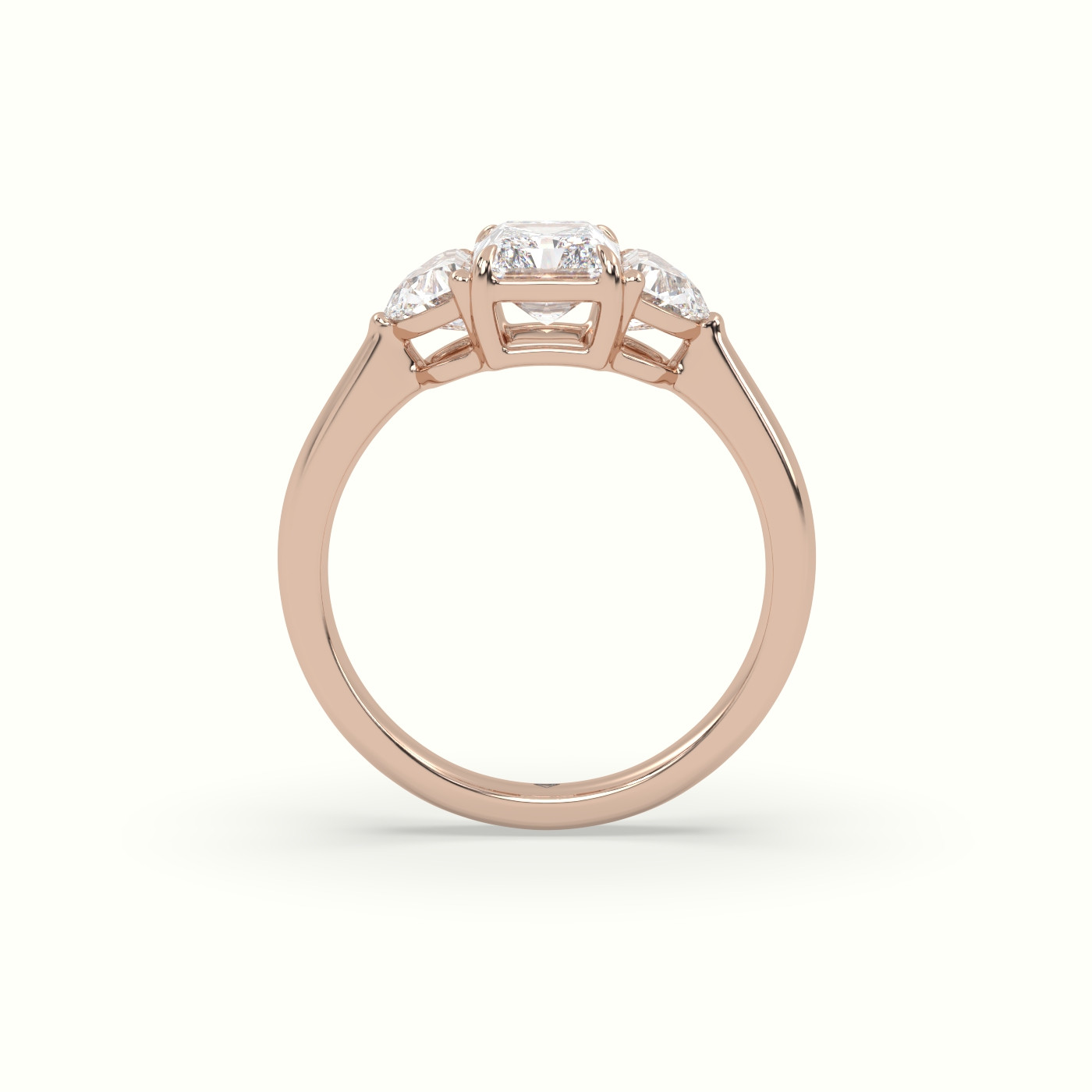 10K Rose Gold Radiant Diamond Trilogy Half Moon Engagement Ring