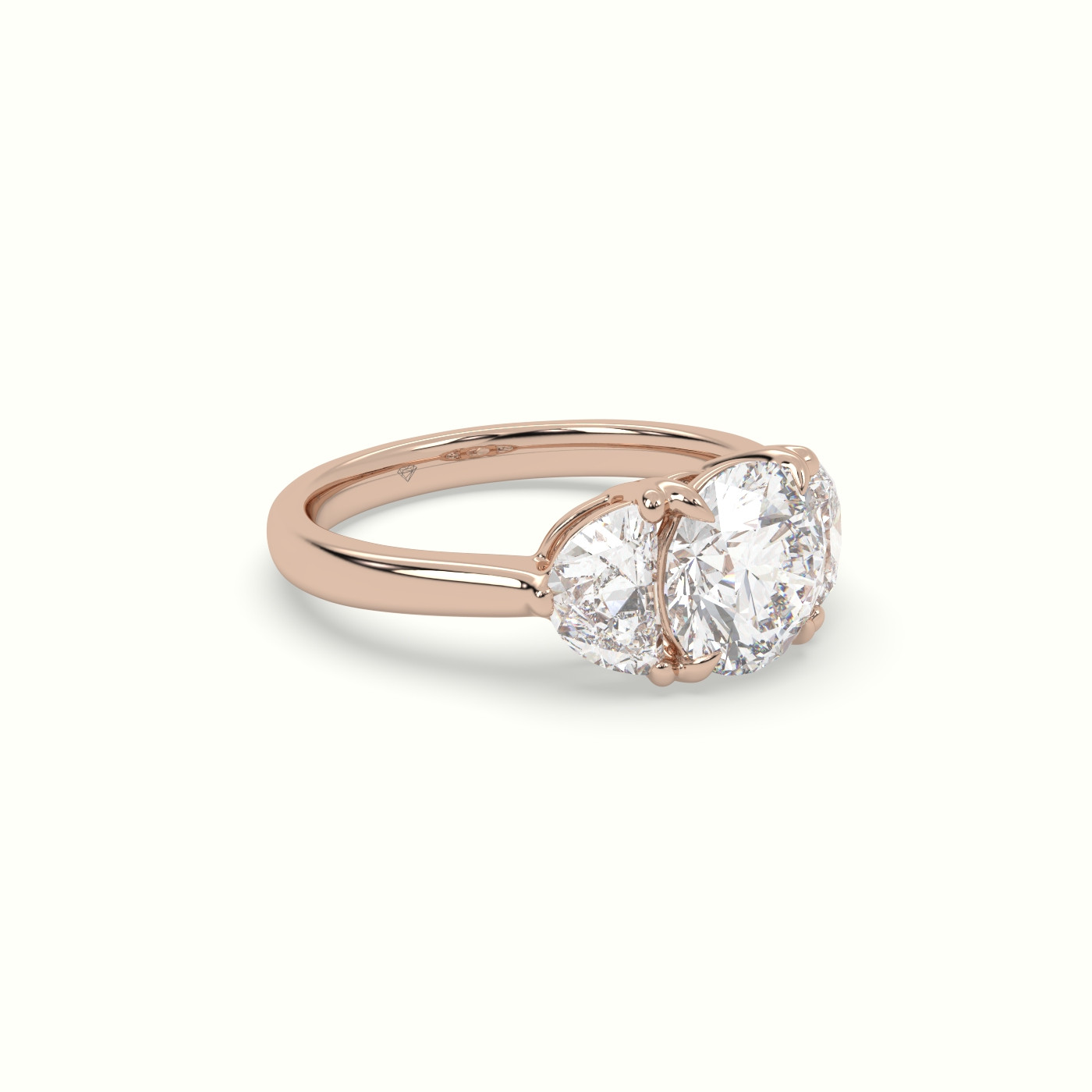 18K Rose Gold Round Diamond Trilogy Half Moon Engagement Ring
