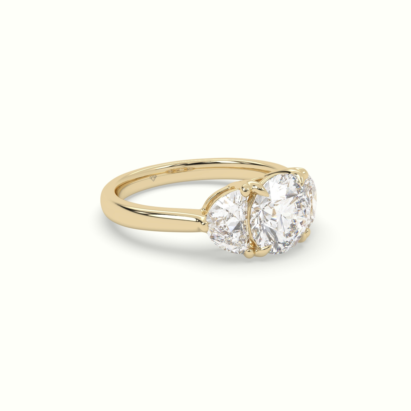 18K Yellow Gold Round Diamond Trilogy Half Moon Engagement Ring