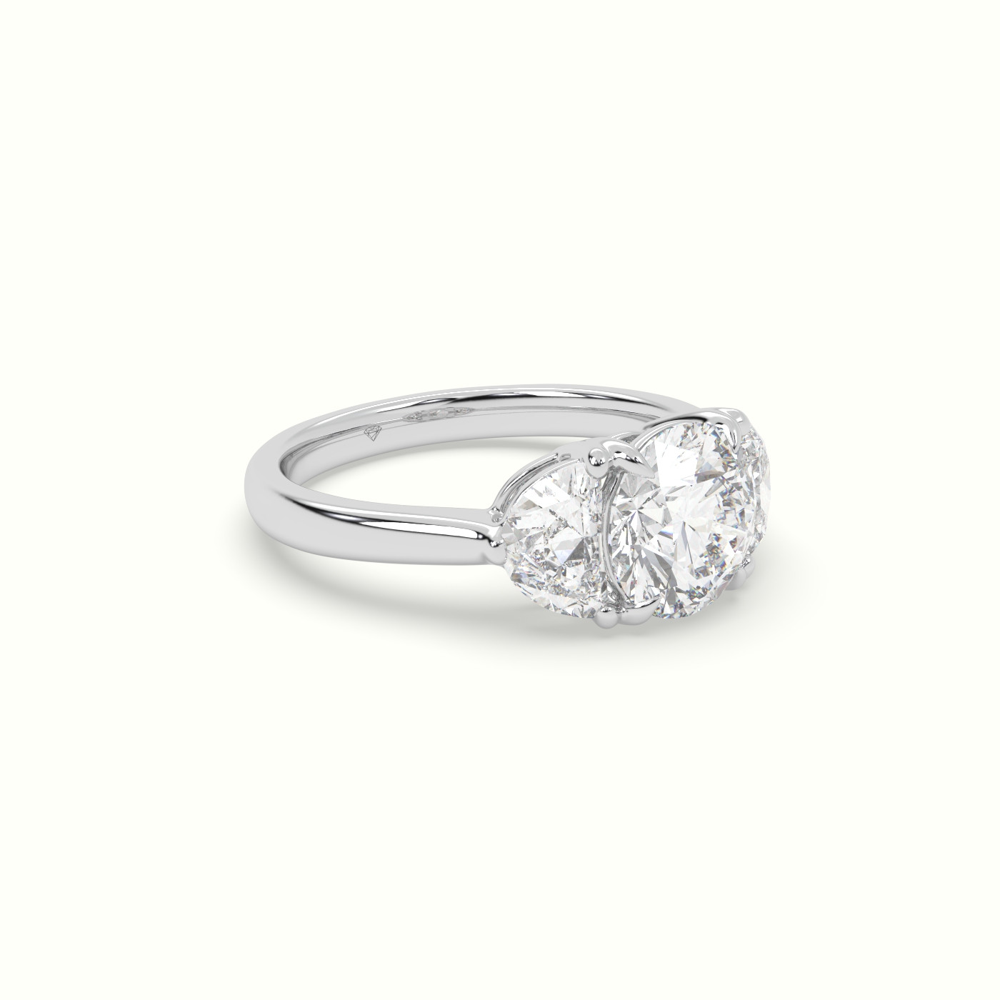 10K White Gold Round Diamond Trilogy Half Moon Engagement Ring