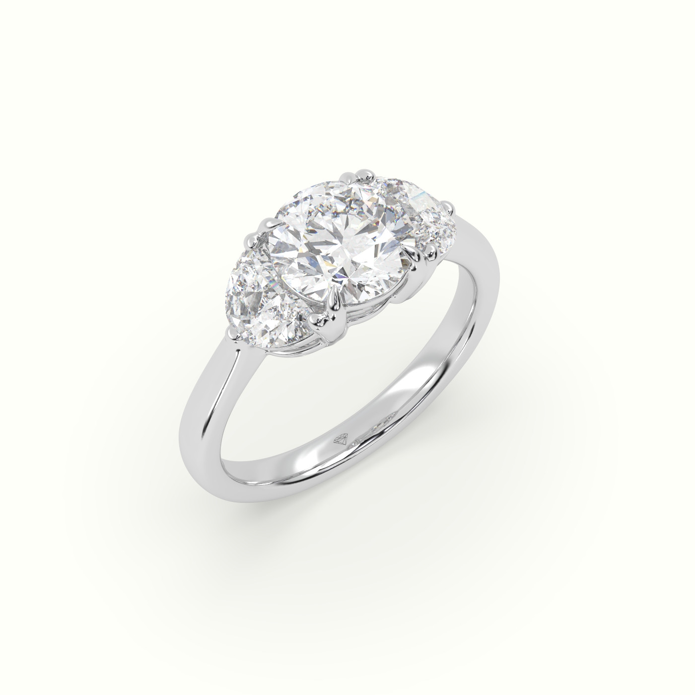 10K White Gold Round Diamond Trilogy Half Moon Engagement Ring