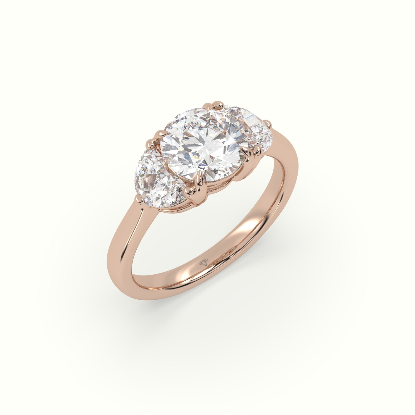 10K Rose Gold Round Diamond Trilogy Half Moon Engagement Ring