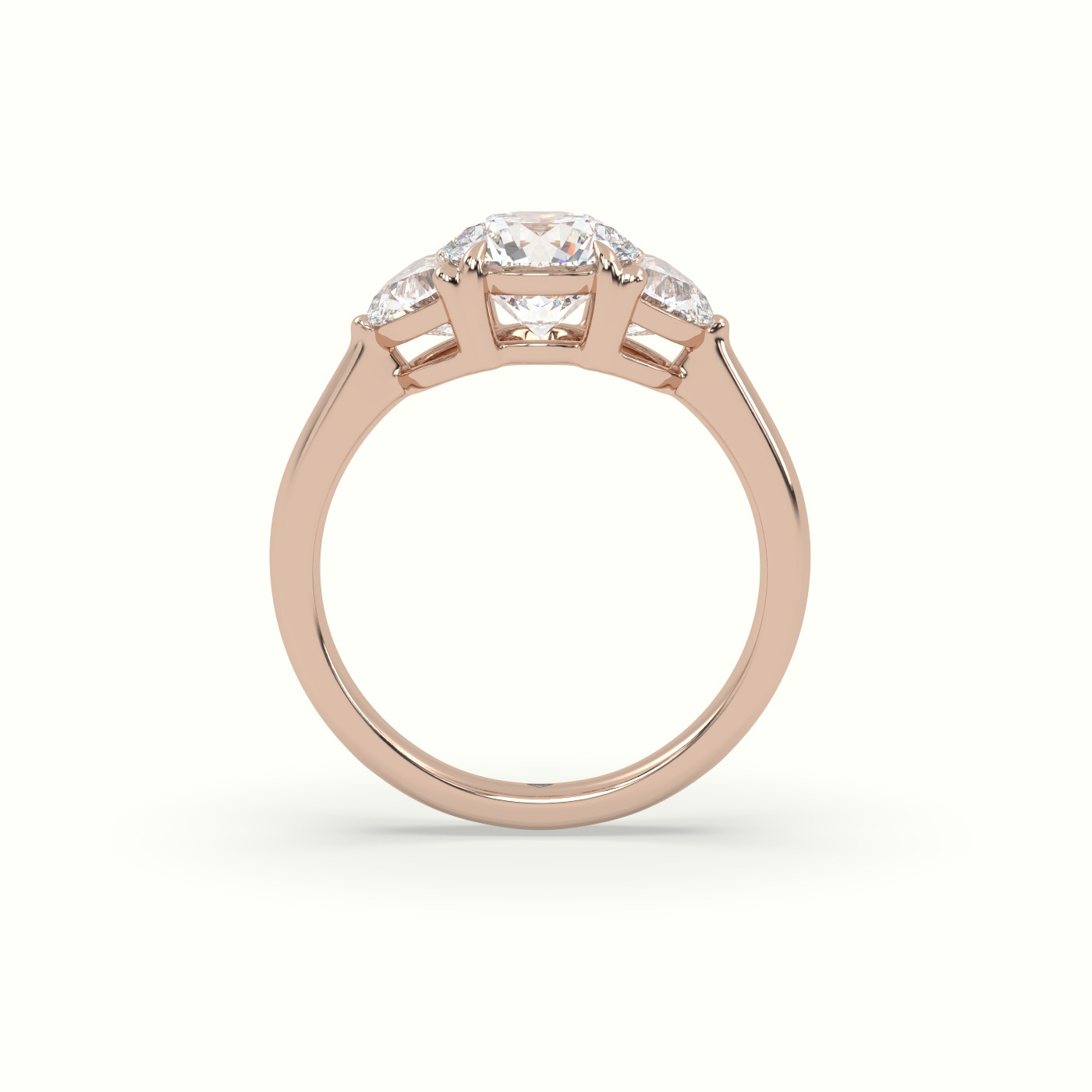 10K Rose Gold Round Diamond Trilogy Half Moon Engagement Ring