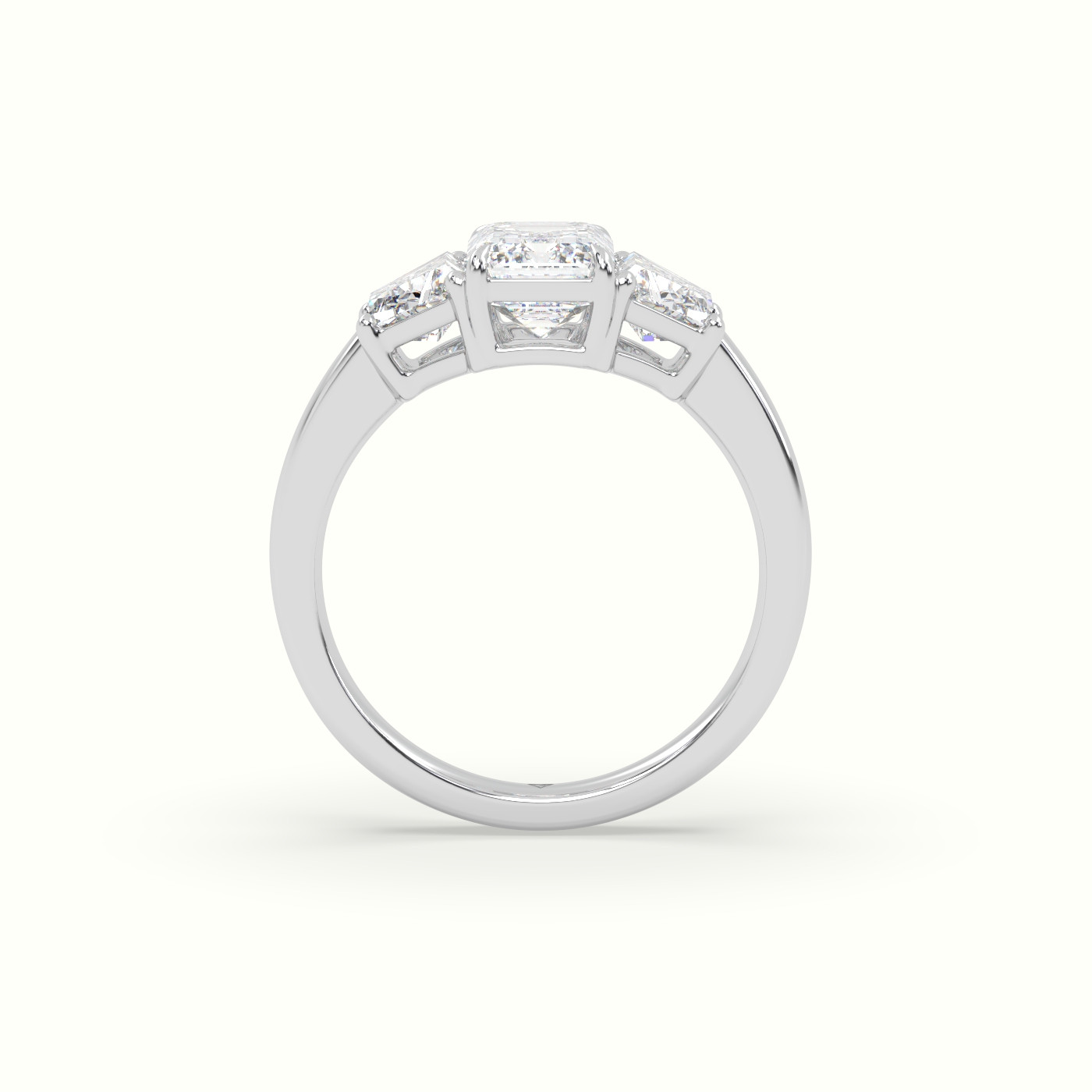 18K White Gold Emerald Diamond Trilogy Trapezium Engagement Ring
