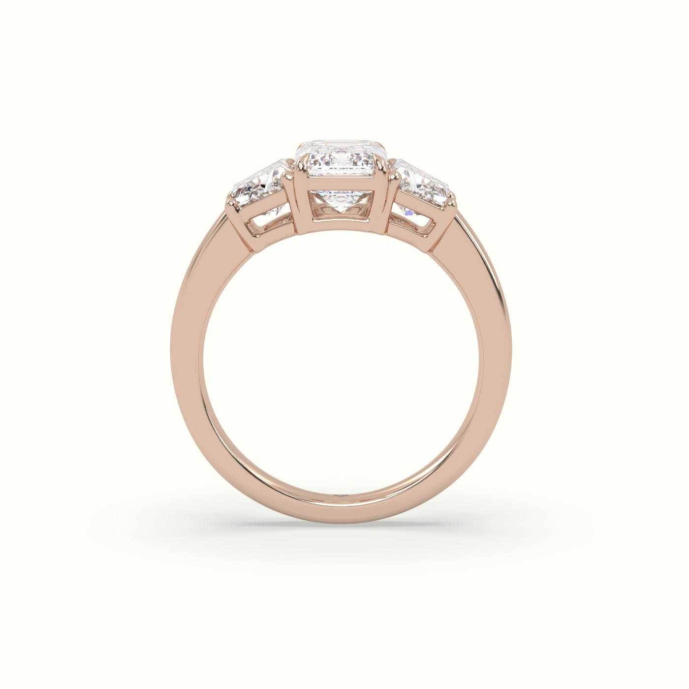 18K Rose Gold Emerald Diamond Trilogy Trapezium Engagement Ring