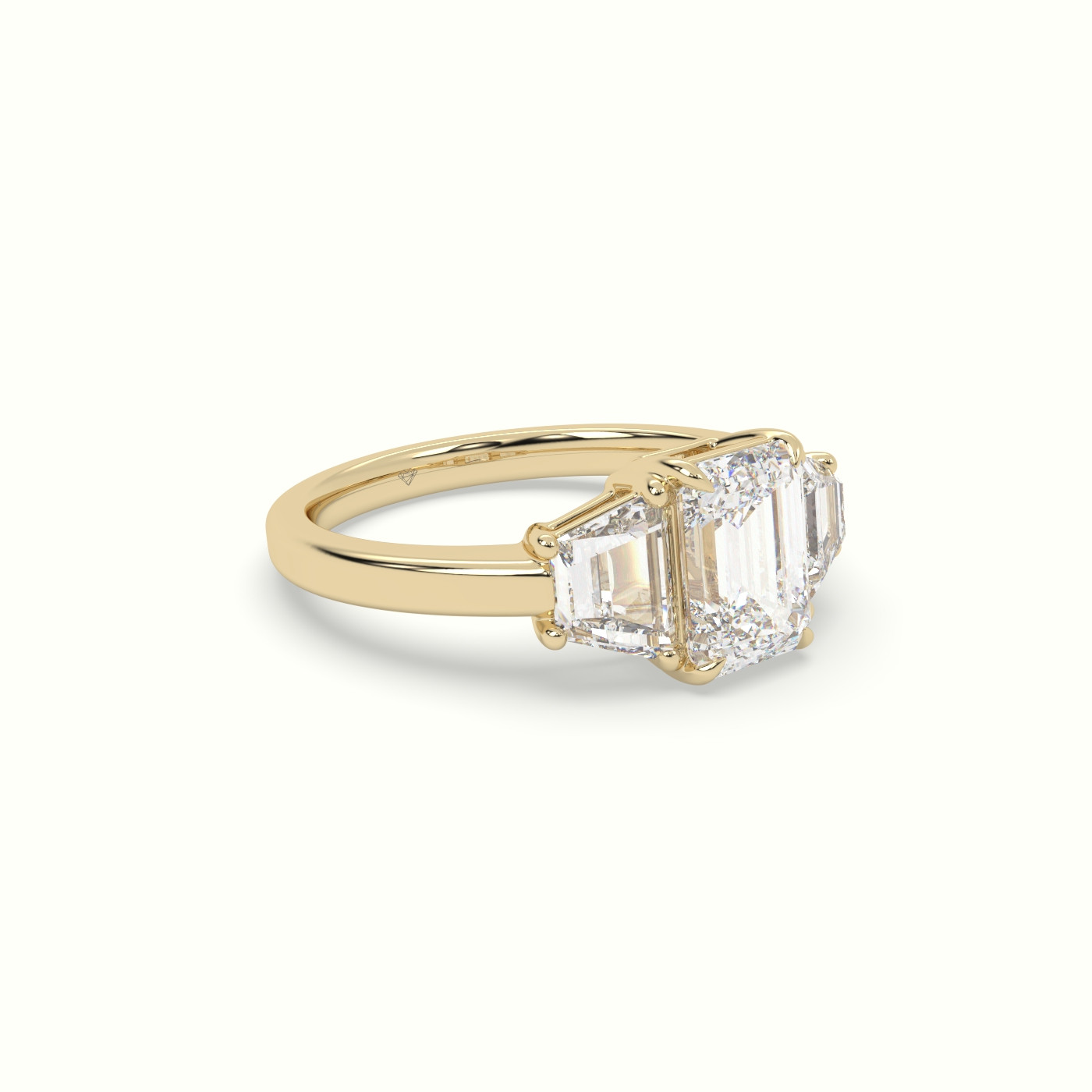 18K Yellow Gold Emerald Diamond Trilogy Trapezium Engagement Ring