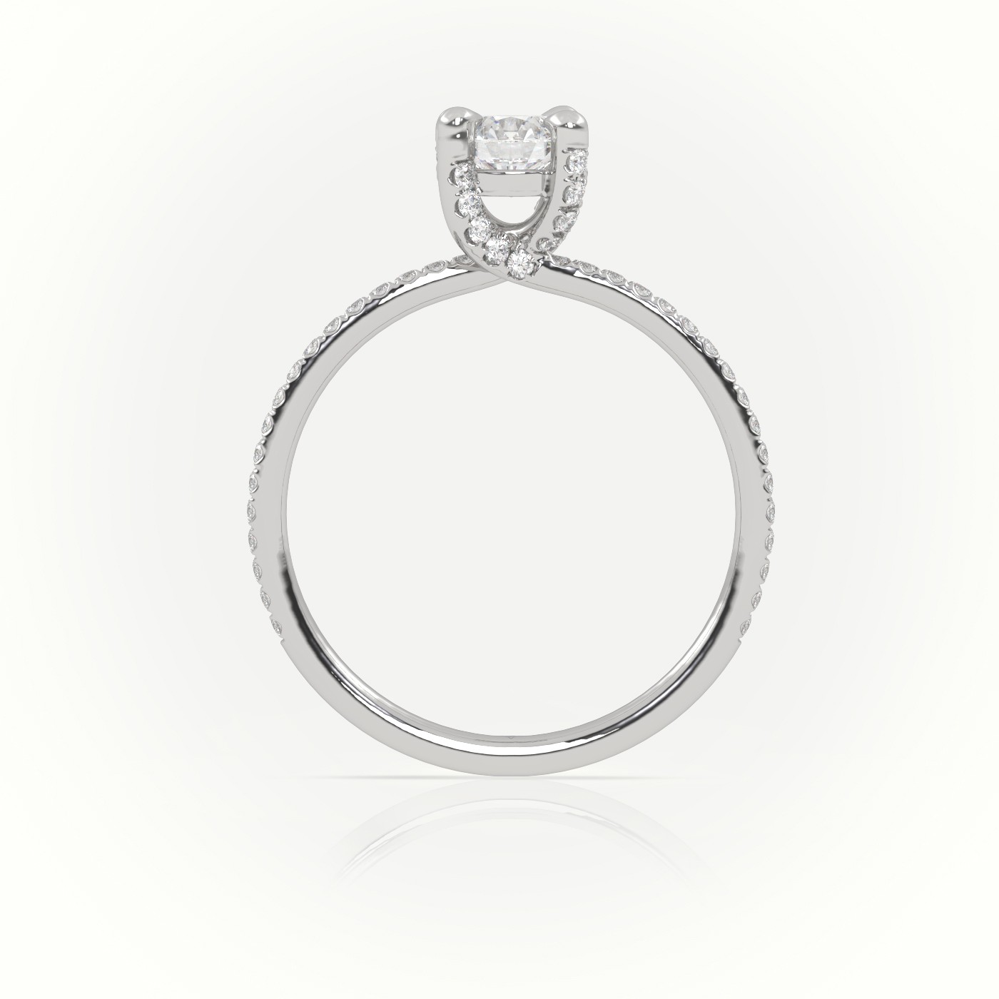 18K WHITE GOLD ROUND BRILLIANT CUT DIAMOND 4 PRONGS PAVE SETTING ENGAGEMENT RING