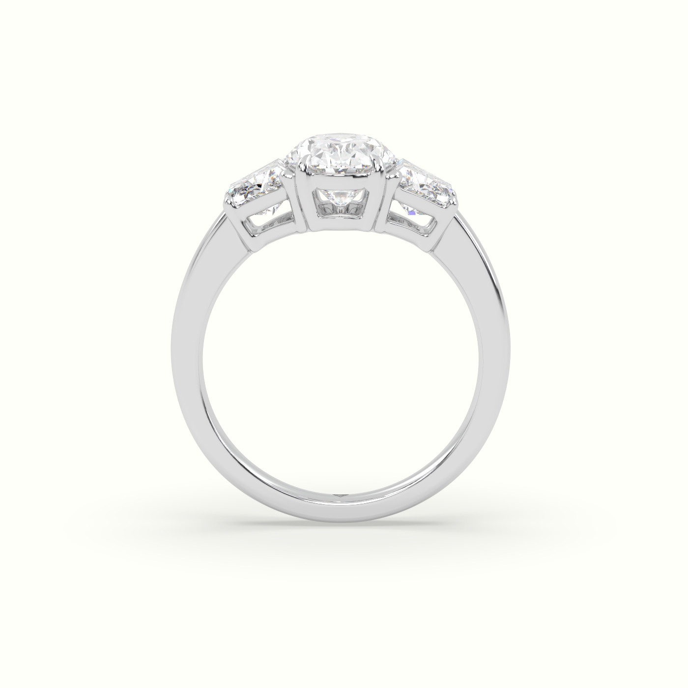 18K White Gold Oval Diamond Trilogy Trapezium Engagement Ring