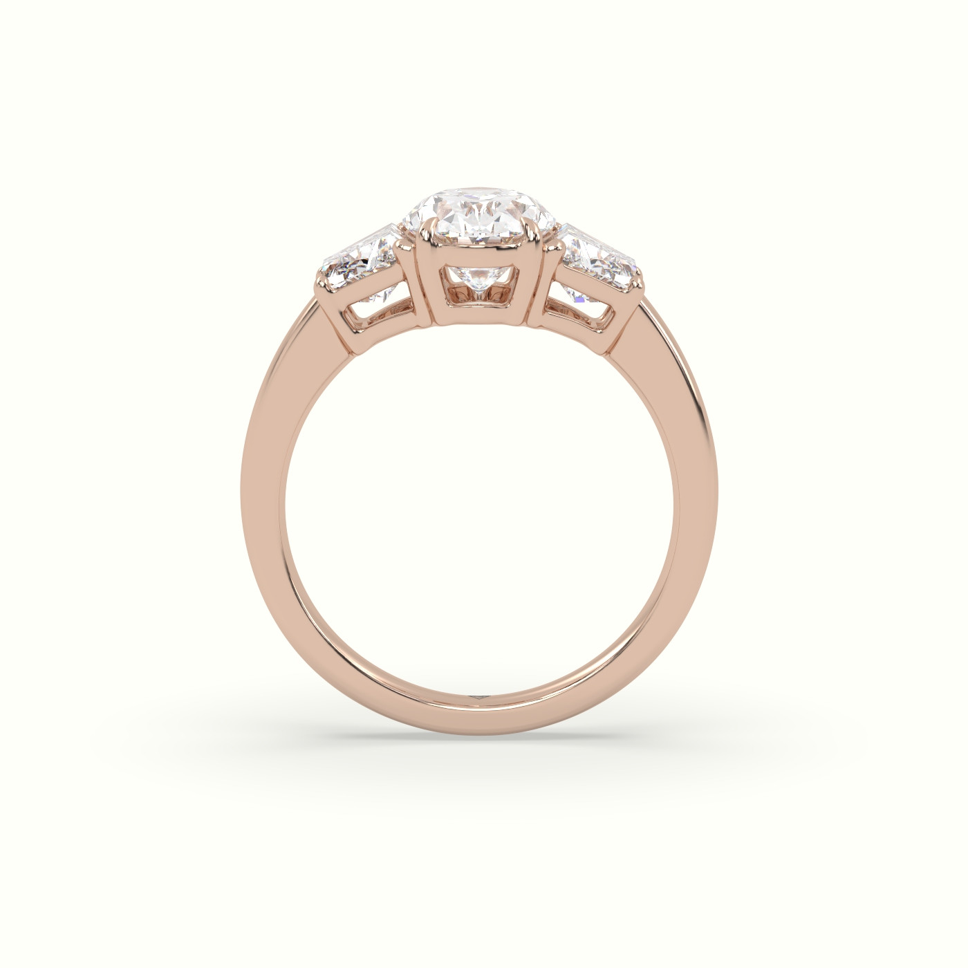 10K Rose Gold Oval Diamond Trilogy Trapezium Engagement Ring
