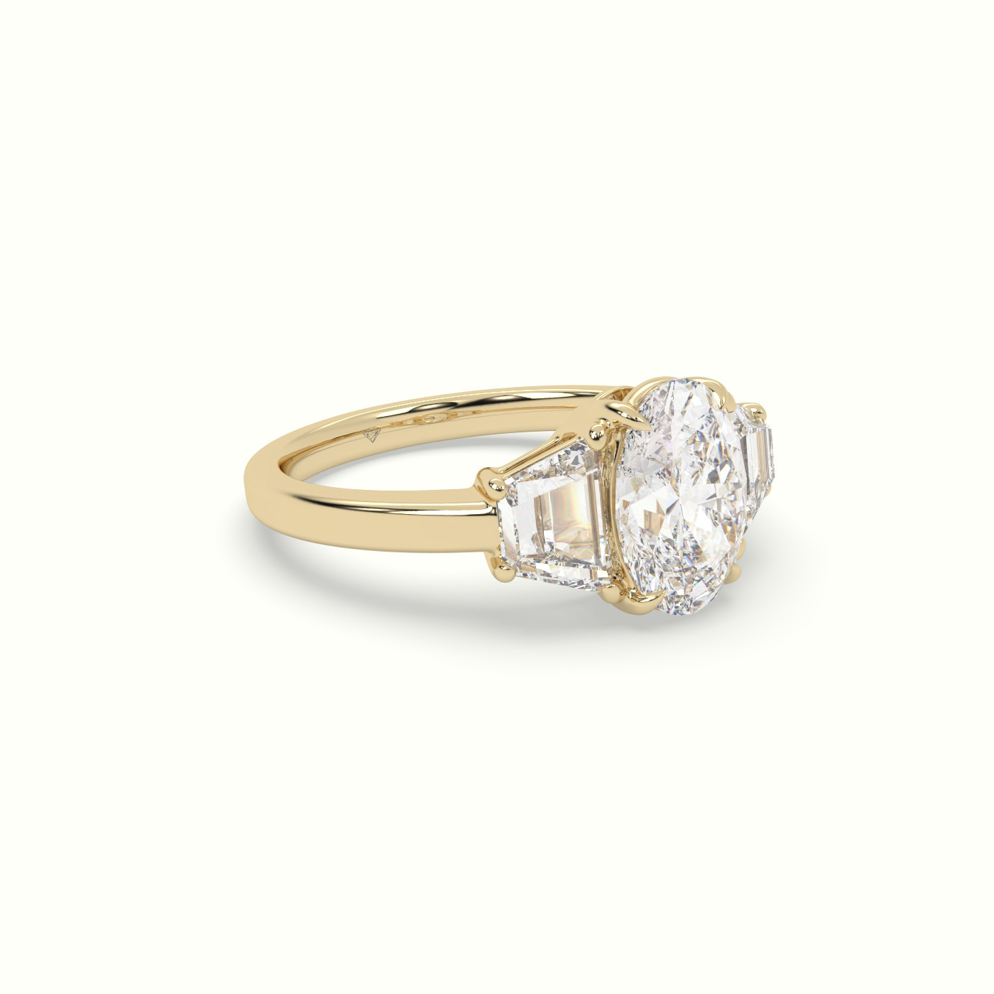 10K Yellow Gold Oval Diamond Trilogy Trapezium Engagement Ring
