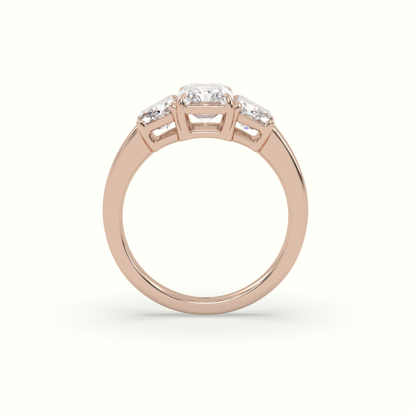 18K Rose Gold Radiant Diamond Trilogy Trapezium Engagement Ring
