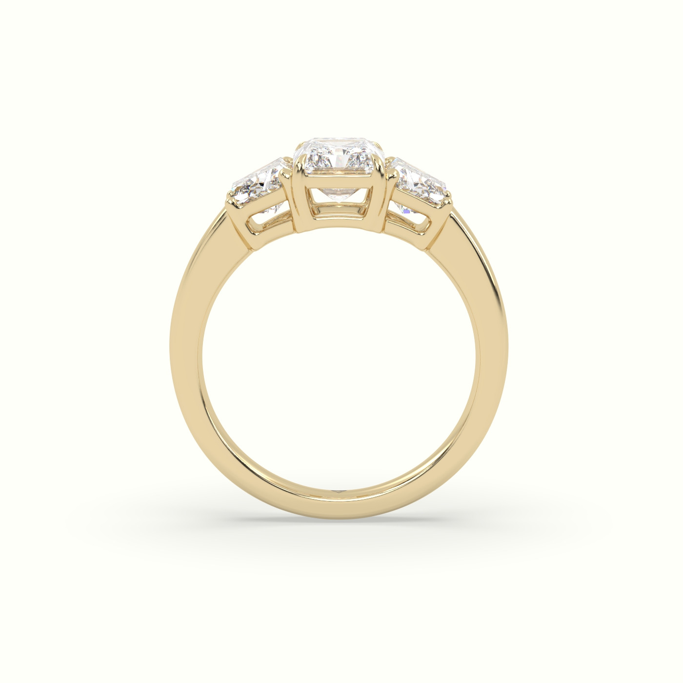 18K Yellow Gold Radiant Diamond Trilogy Trapezium Engagement Ring