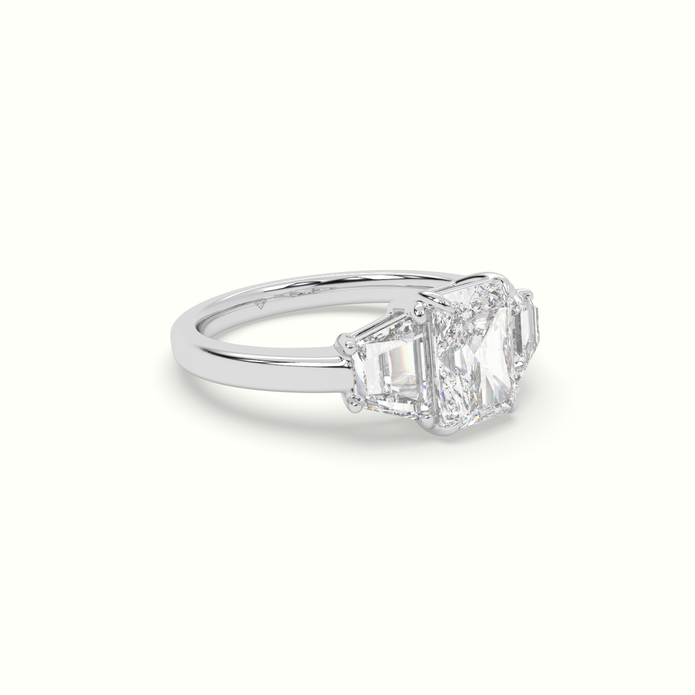 10K White Gold Radiant Diamond Trilogy Trapezium Engagement Ring