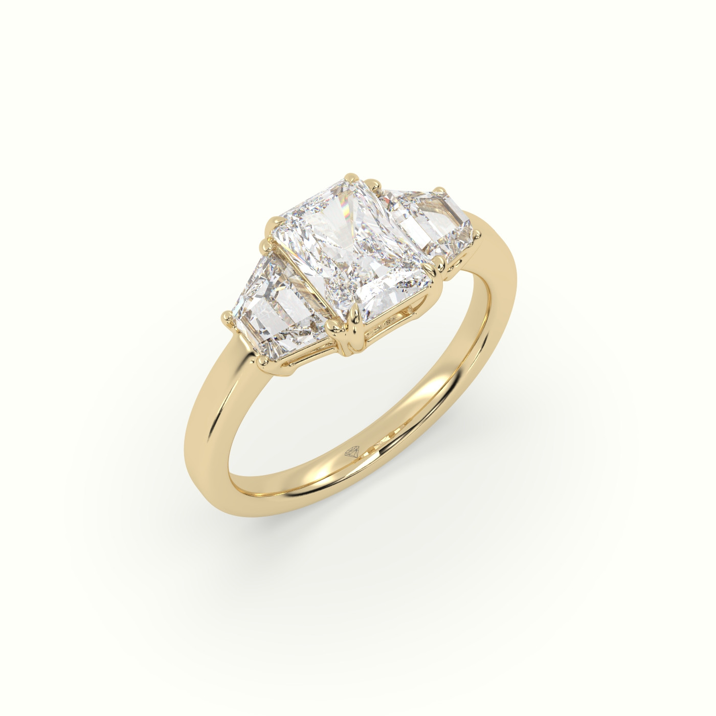10K Yellow Gold Radiant Diamond Trilogy Trapezium Engagement Ring