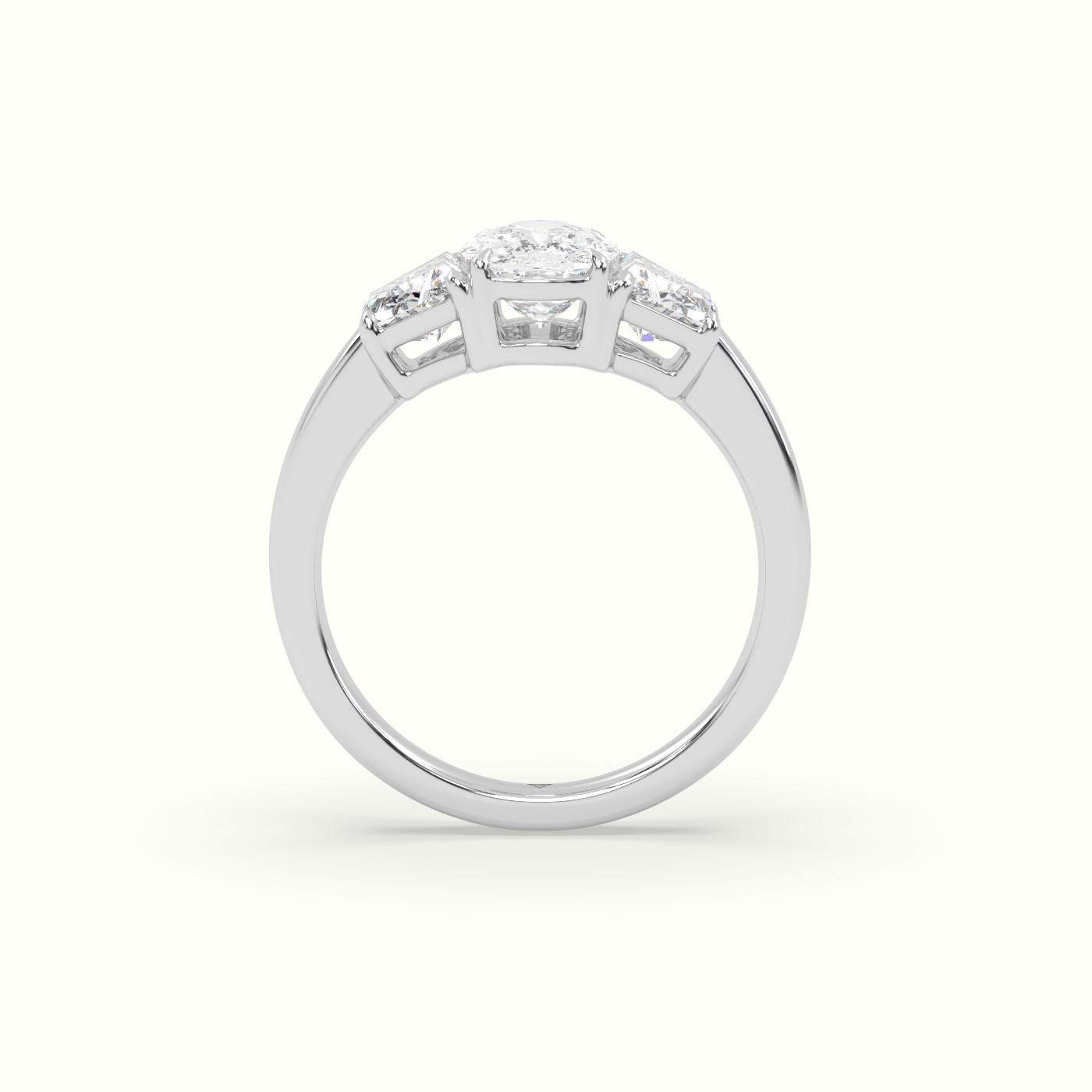 18K White Gold Cushion Diamond Trilogy Trapezium Engagement Ring