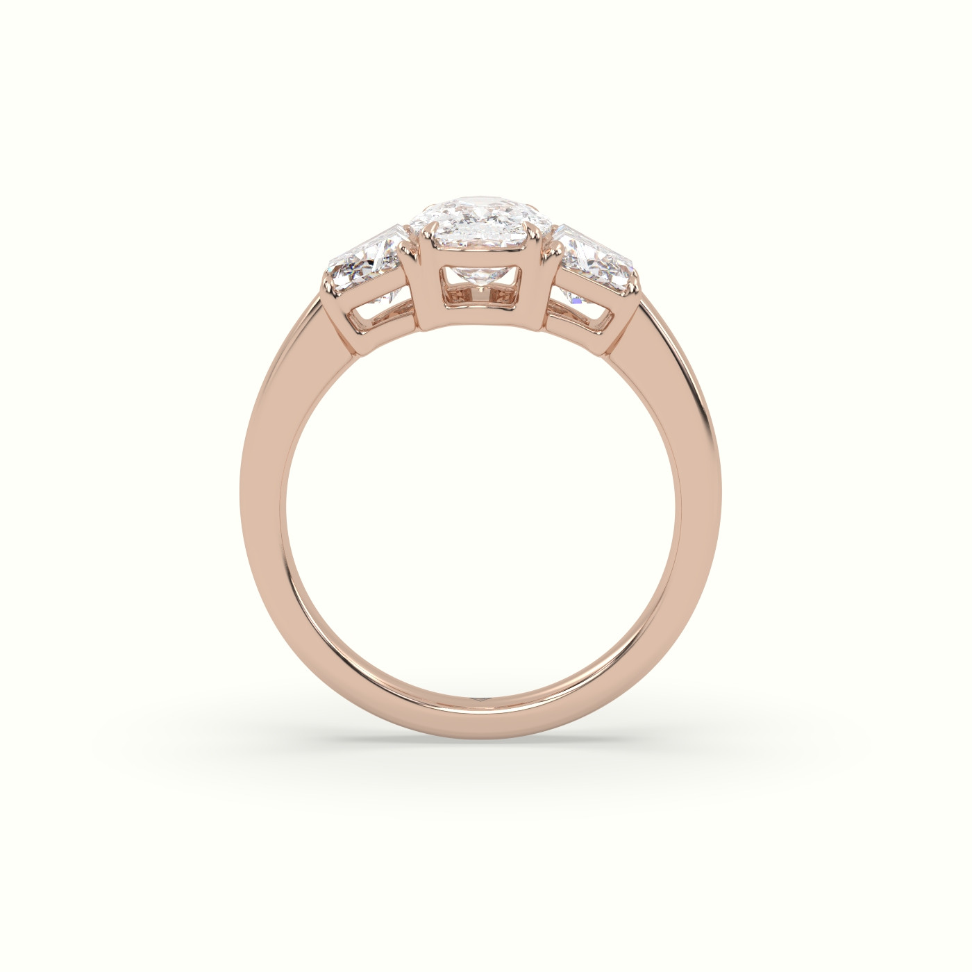 18K Rose Gold Cushion Diamond Trilogy Trapezium Engagement Ring