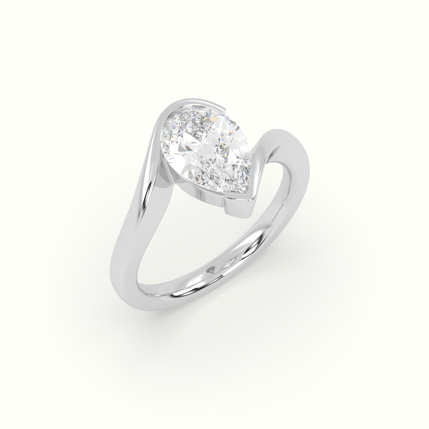 18K White Gold Pear Diamond Tension Engagement Ring