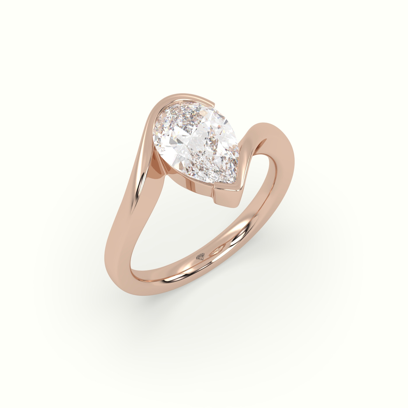 10K Rose Gold Pear Diamond Tension Engagement Ring