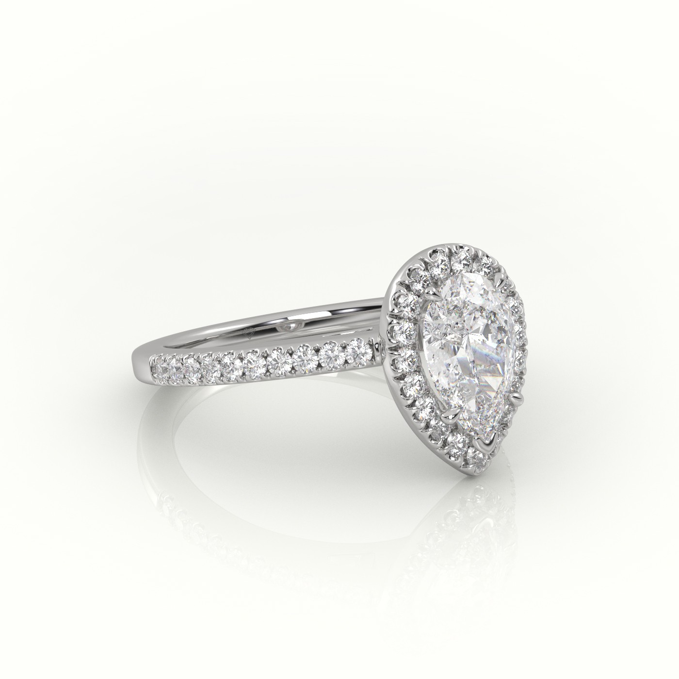 18K WHITE GOLD PEAR CUT DIAMOND HALO PAVE SETTING ENGAGEMENT RING