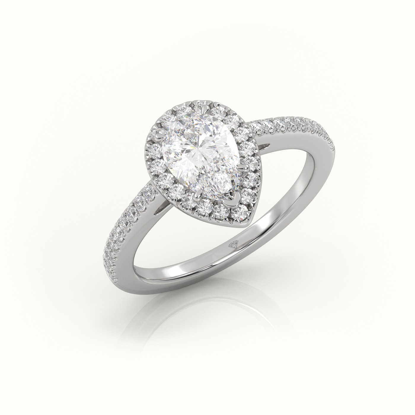 18K WHITE GOLD PEAR CUT DIAMOND HALO PAVE SETTING ENGAGEMENT RING