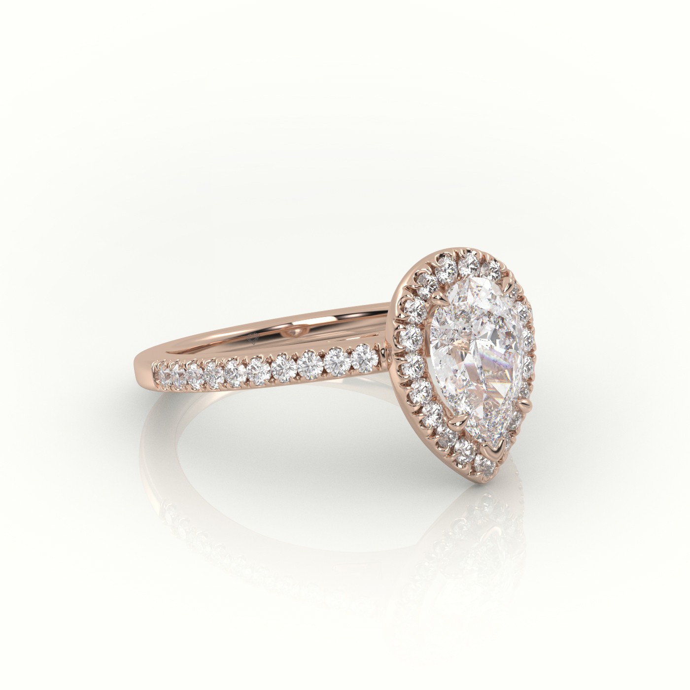 18K ROSE GOLD PEAR CUT DIAMOND HALO PAVE SETTING ENGAGEMENT RING
