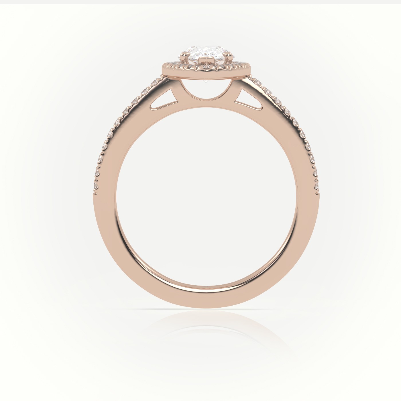 18K ROSE GOLD PEAR CUT DIAMOND HALO PAVE SETTING ENGAGEMENT RING