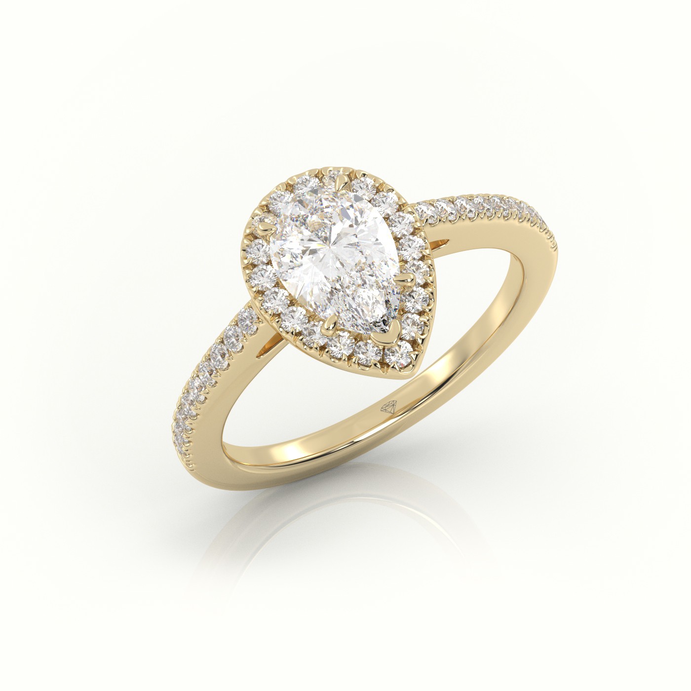 18K YELLOW GOLD PEAR CUT DIAMOND HALO PAVE SETTING ENGAGEMENT RING