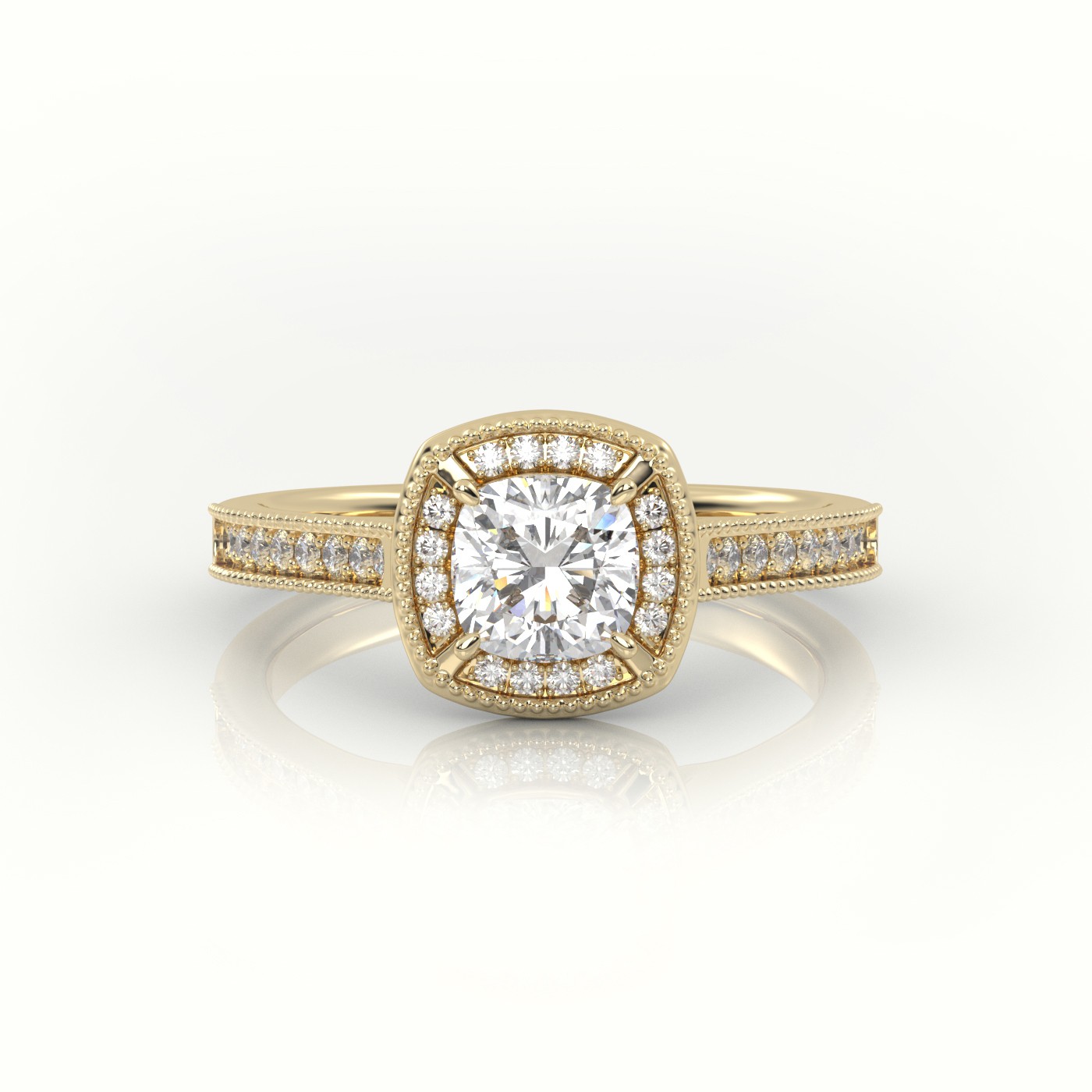 18K YELLOW GOLD ROUND-CUT DIAMOND HALO CHANNEL SETTING ENGAGEMENT RING