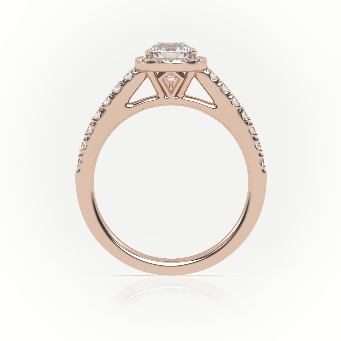 18K ROSE GOLD ROUND-CUT DIAMOND HALO SCALLOP SETTING ENGAGEMENT RING