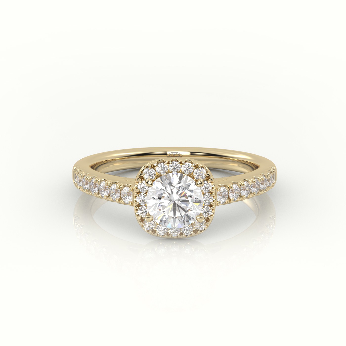 18K YELLOW GOLD ROUND-CUT DIAMOND HALO SCALLOP SETTING ENGAGEMENT RING