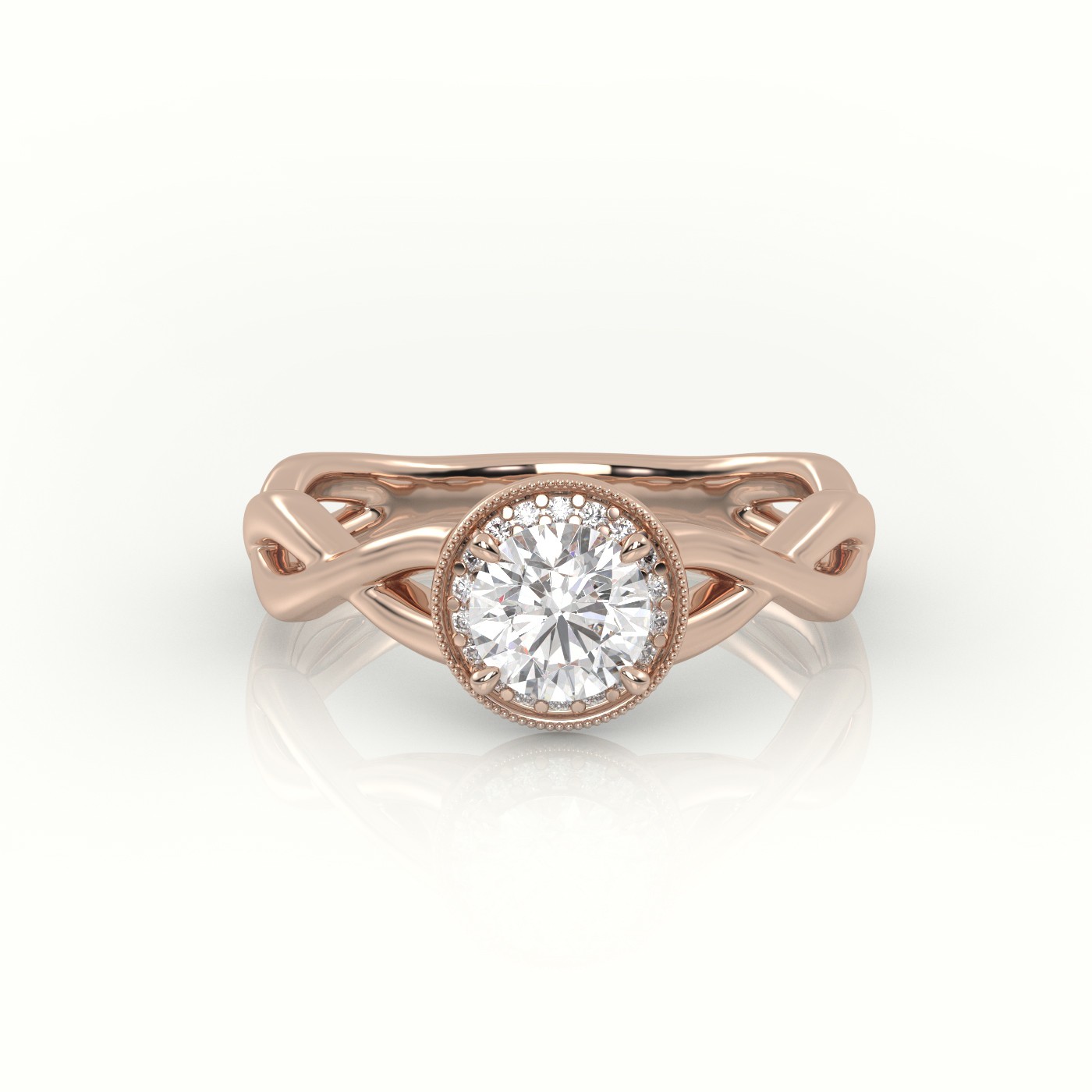 18K ROSE GOLD ROUND CUT DIAMOND 4 PRONGS INFINITY DESIGNER ENGAGEMENT RING