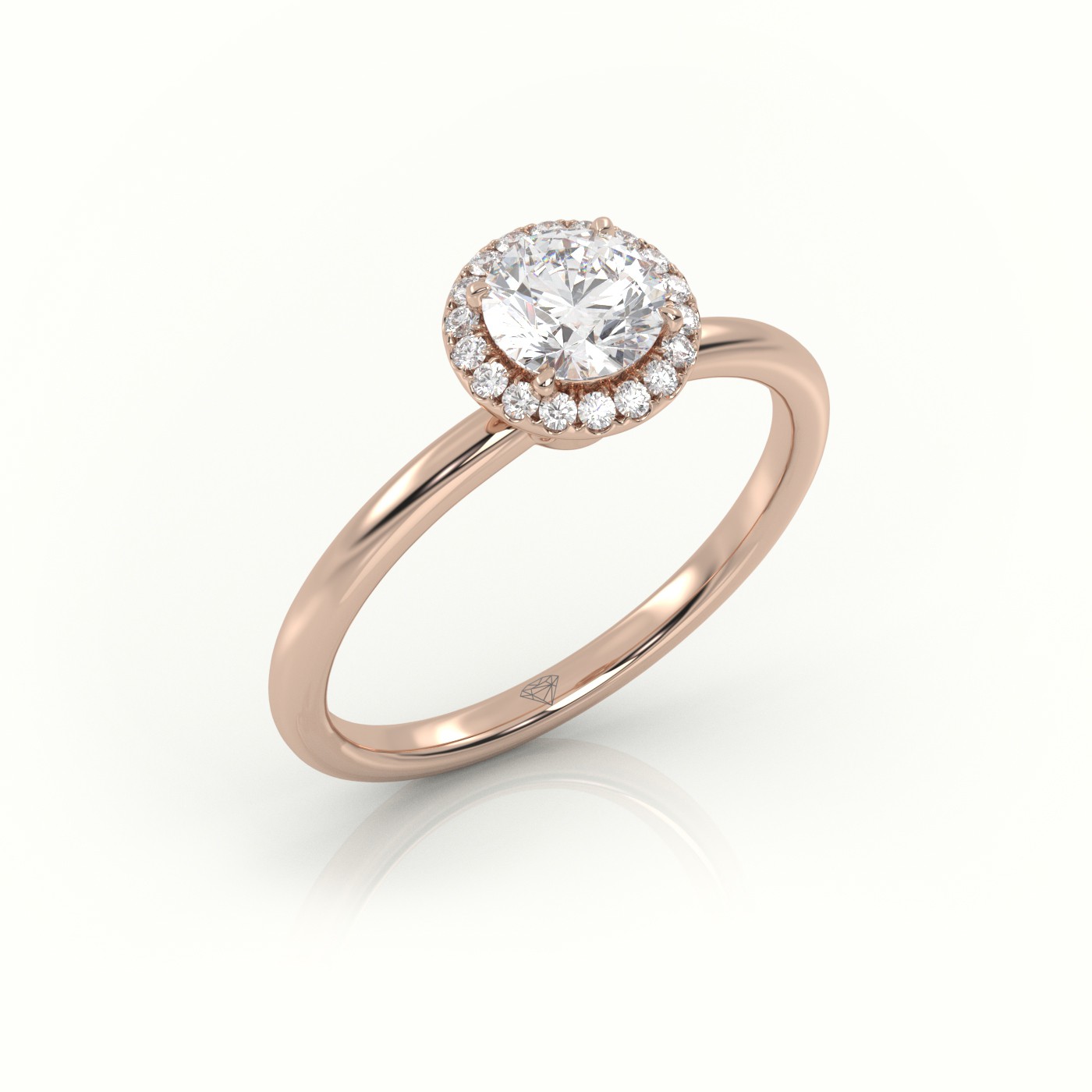 18K ROSE GOLD ROUND-CUT DIAMOND 4 PRONGS HALO SETTING ENGAGEMENT RING