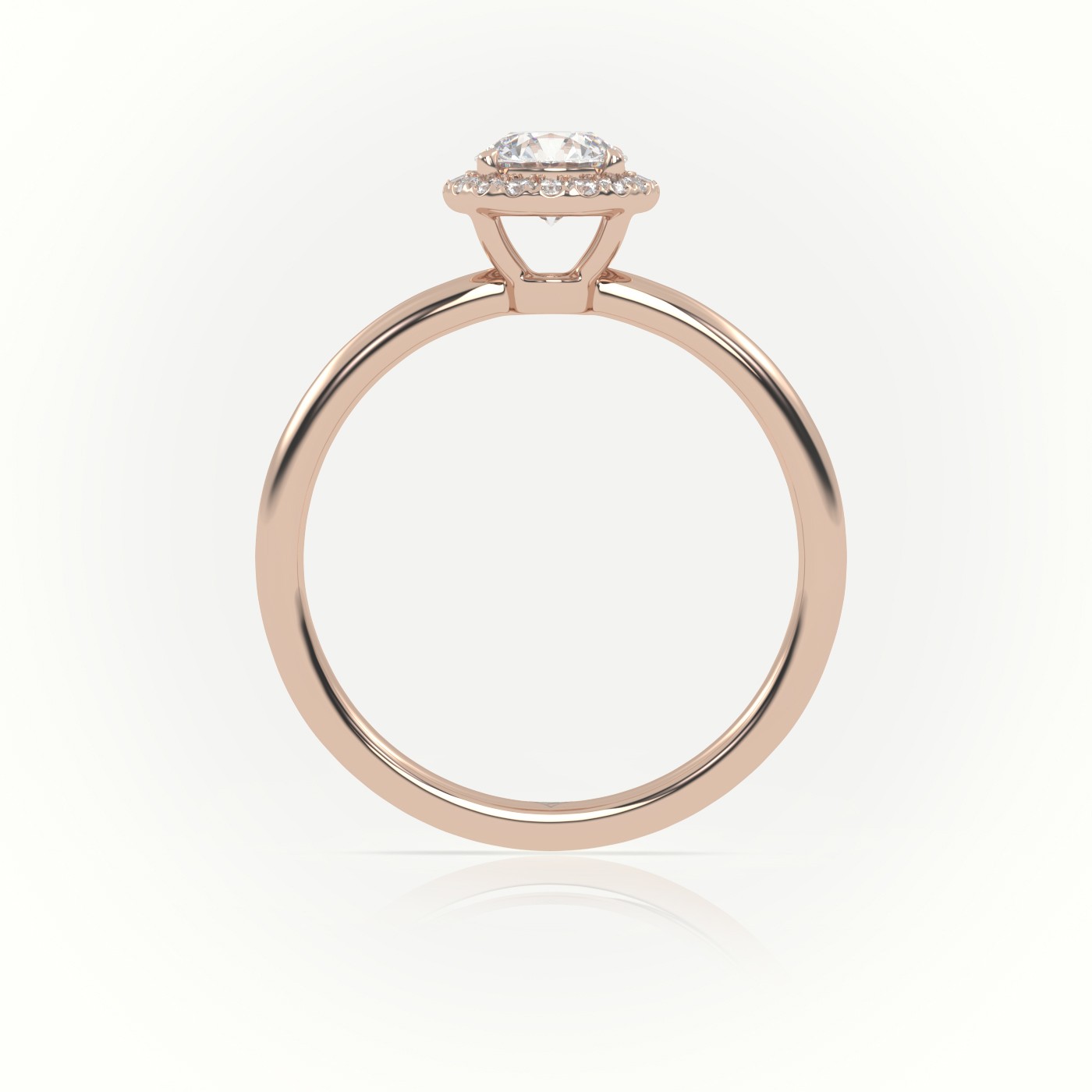 18K ROSE GOLD ROUND-CUT DIAMOND 4 PRONGS HALO SETTING ENGAGEMENT RING