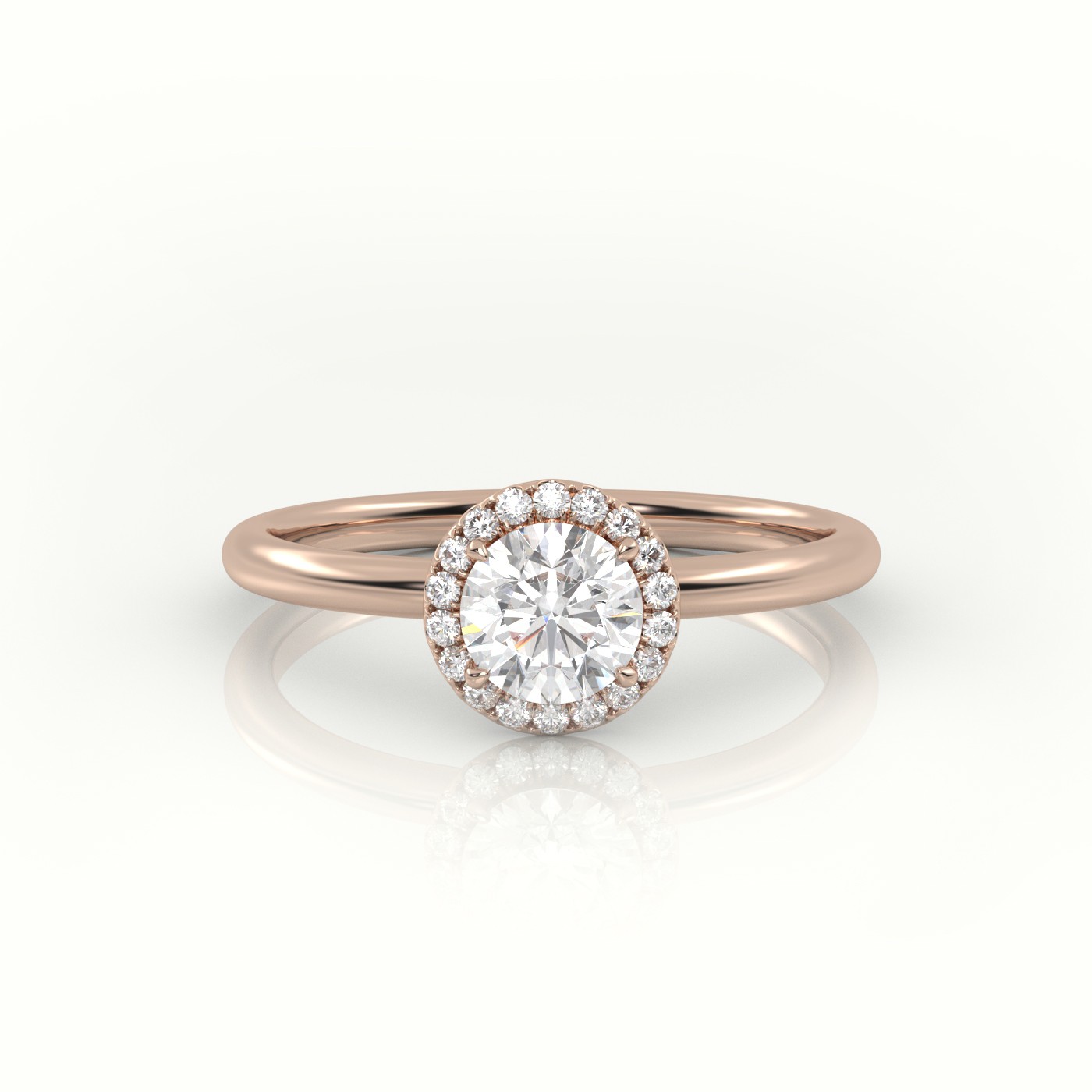 18K ROSE GOLD ROUND-CUT DIAMOND 4 PRONGS HALO SETTING ENGAGEMENT RING