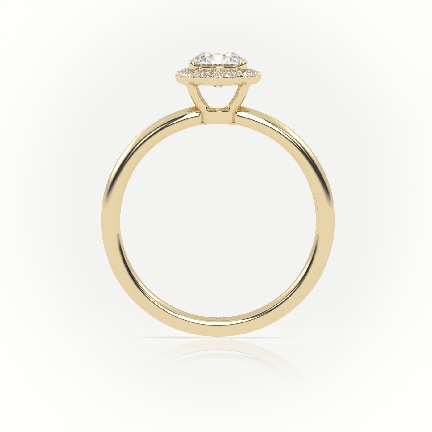 18K YELLOW GOLD ROUND-CUT DIAMOND 4 PRONGS HALO SETTING ENGAGEMENT RING