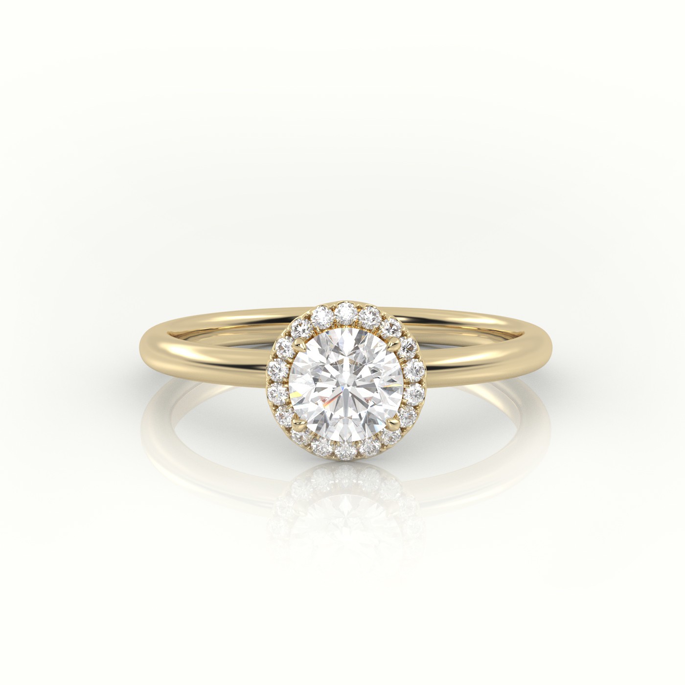 18K YELLOW GOLD ROUND-CUT DIAMOND 4 PRONGS HALO SETTING ENGAGEMENT RING