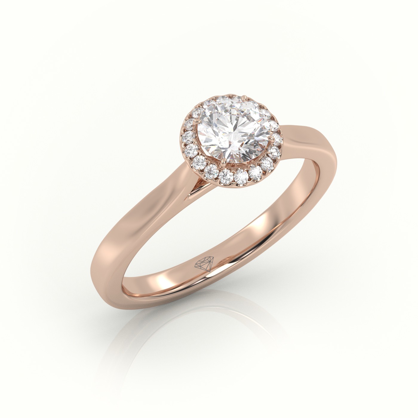 18K ROSE GOLD ROUND CUT DIAMOND 4 PRONGS HALO SETTING ENGAGEMENT RING