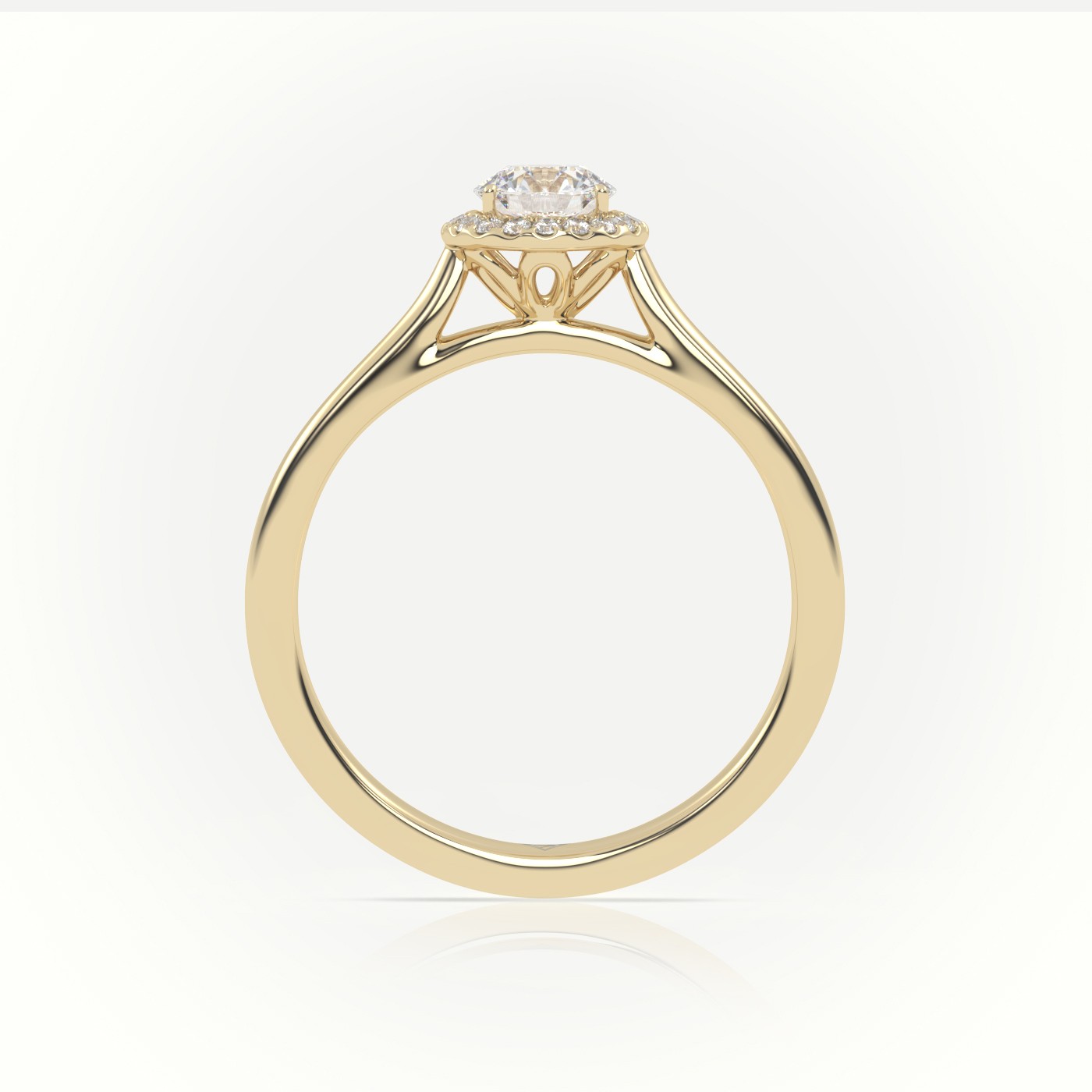 18K YELLOW GOLD ROUND CUT DIAMOND 4 PRONGS HALO SETTING ENGAGEMENT RING